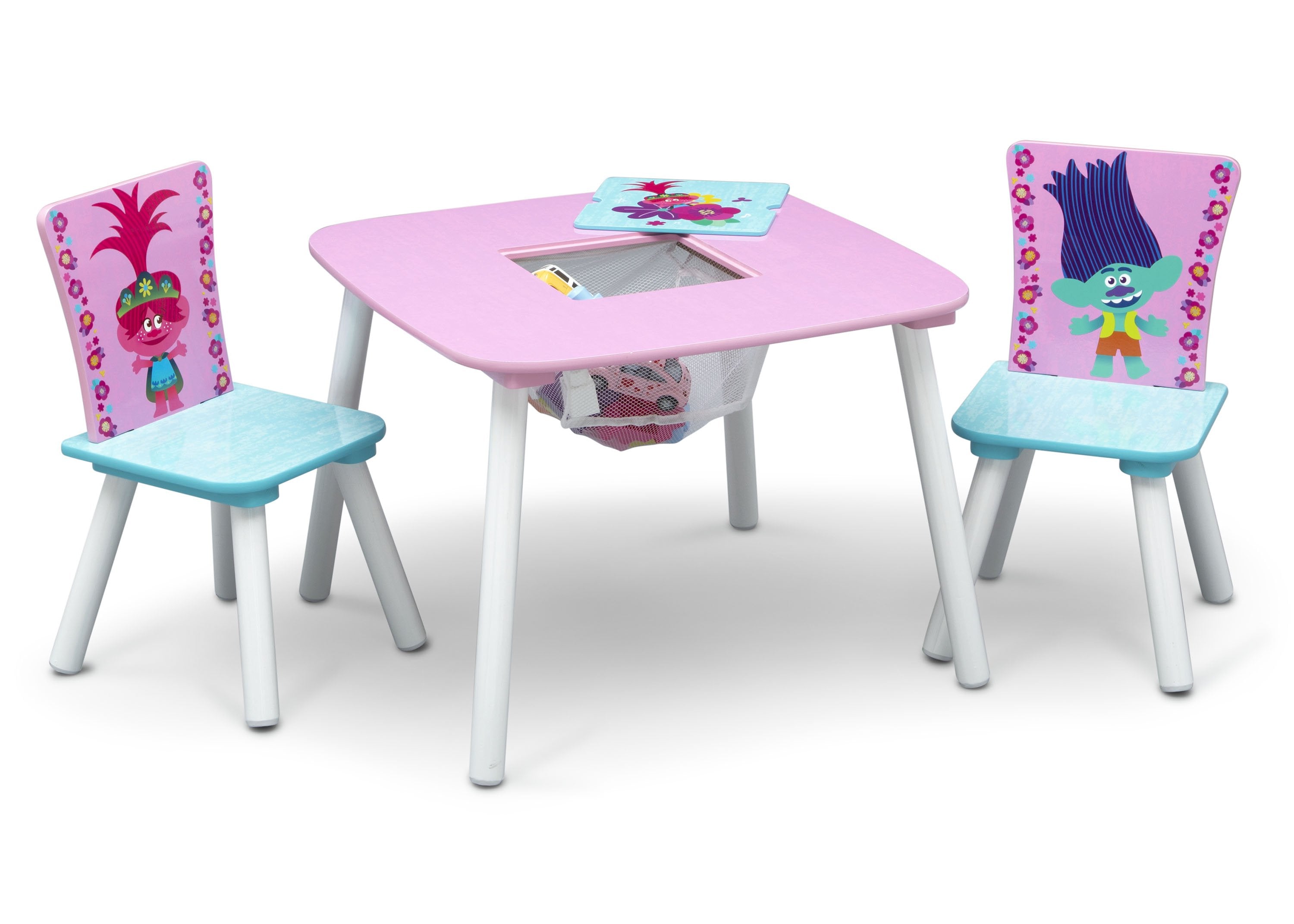 Trolls World Tour Kids Table and Chair Set with Storage - Fun Playroom Furniture for Toddlers, Birthday Gifts, Movie Themed Decor