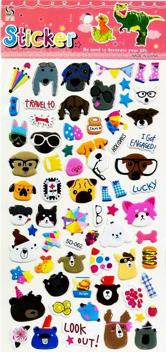 PARITA 1 Sheet Cute Dog Cartoon Stickers - Bubble Foam Glue Decals for Scrapbooking, DIY Crafts, Photo Albums, Journals & School Projects - Fun Art Supplies for Kids, Teachers & Classroom Activities (01)