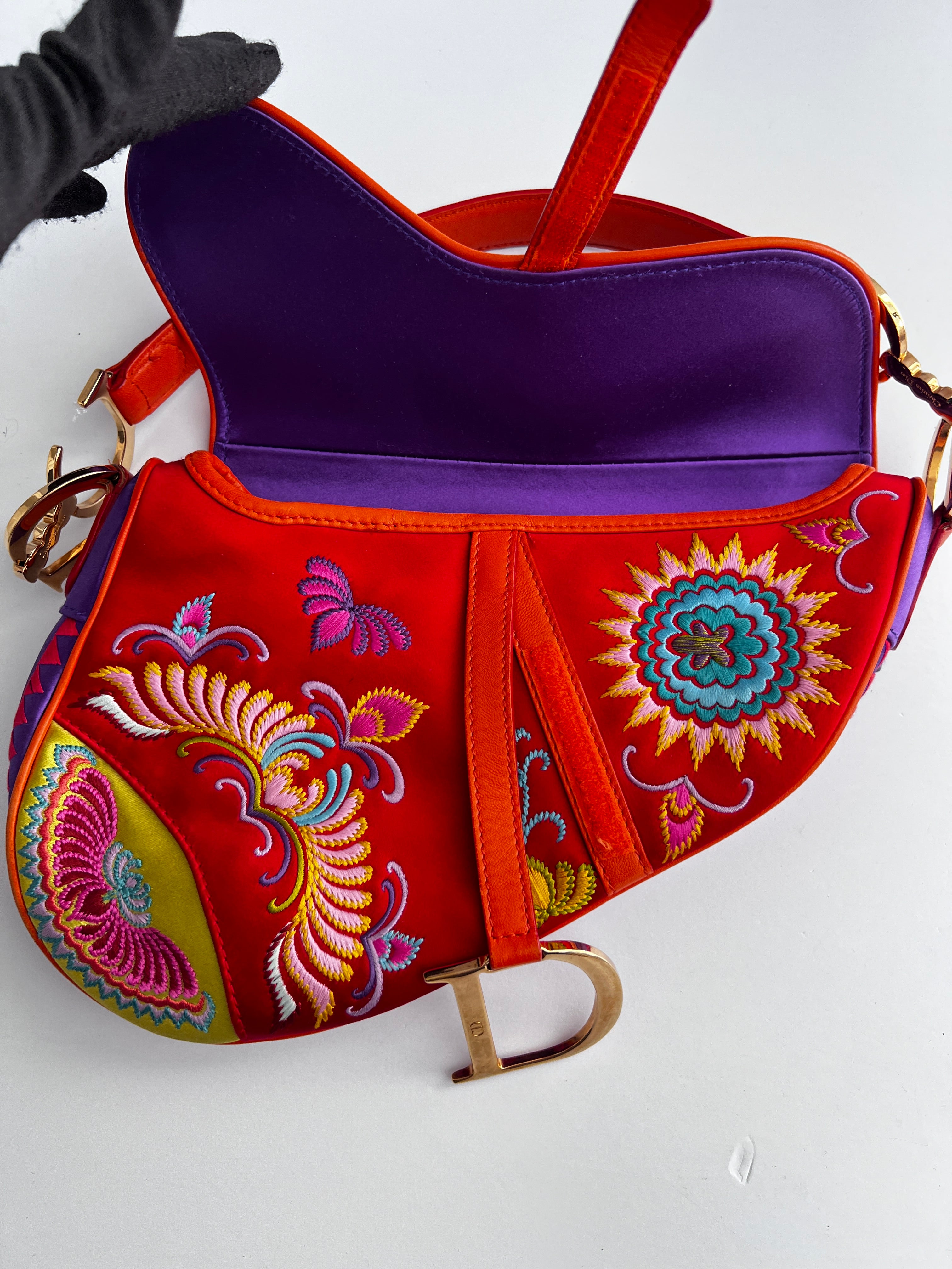 Dior Embroidered Phoenix Satin Saddle Bag - Luxury Crossbody Handbag for Women, Fashionable Evening Clutch with Shanghai-Inspired Design, Perfect for Parties, Weddings & Special Occasions