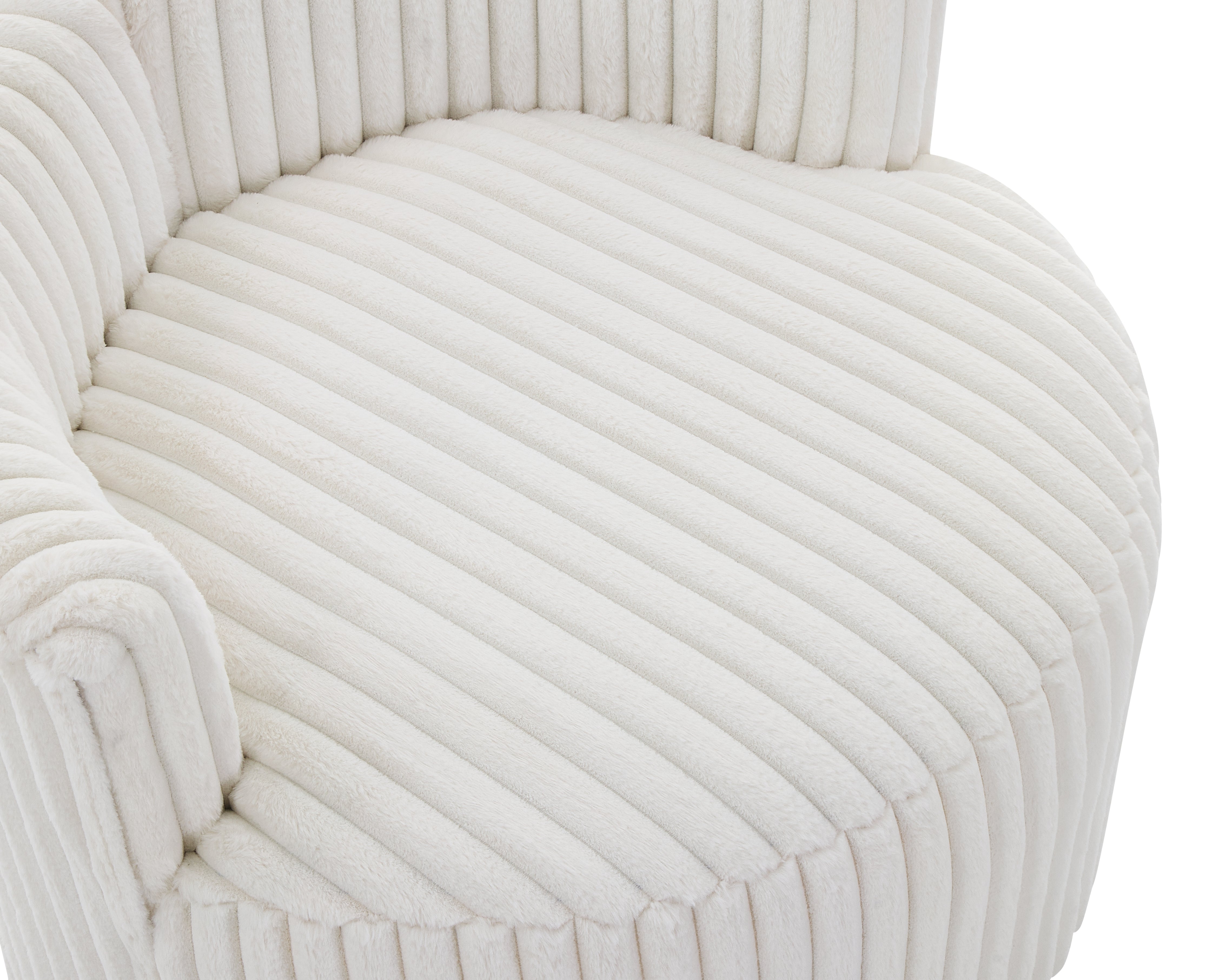 Roundhill Furniture Malna Plush Wide Wale Corduroy Upholstered Barrel Accent Chair with Wheels - Soft & Stylish Living Room Seating, Off White - Perfect for Home Office, Lounge & Reading Nook