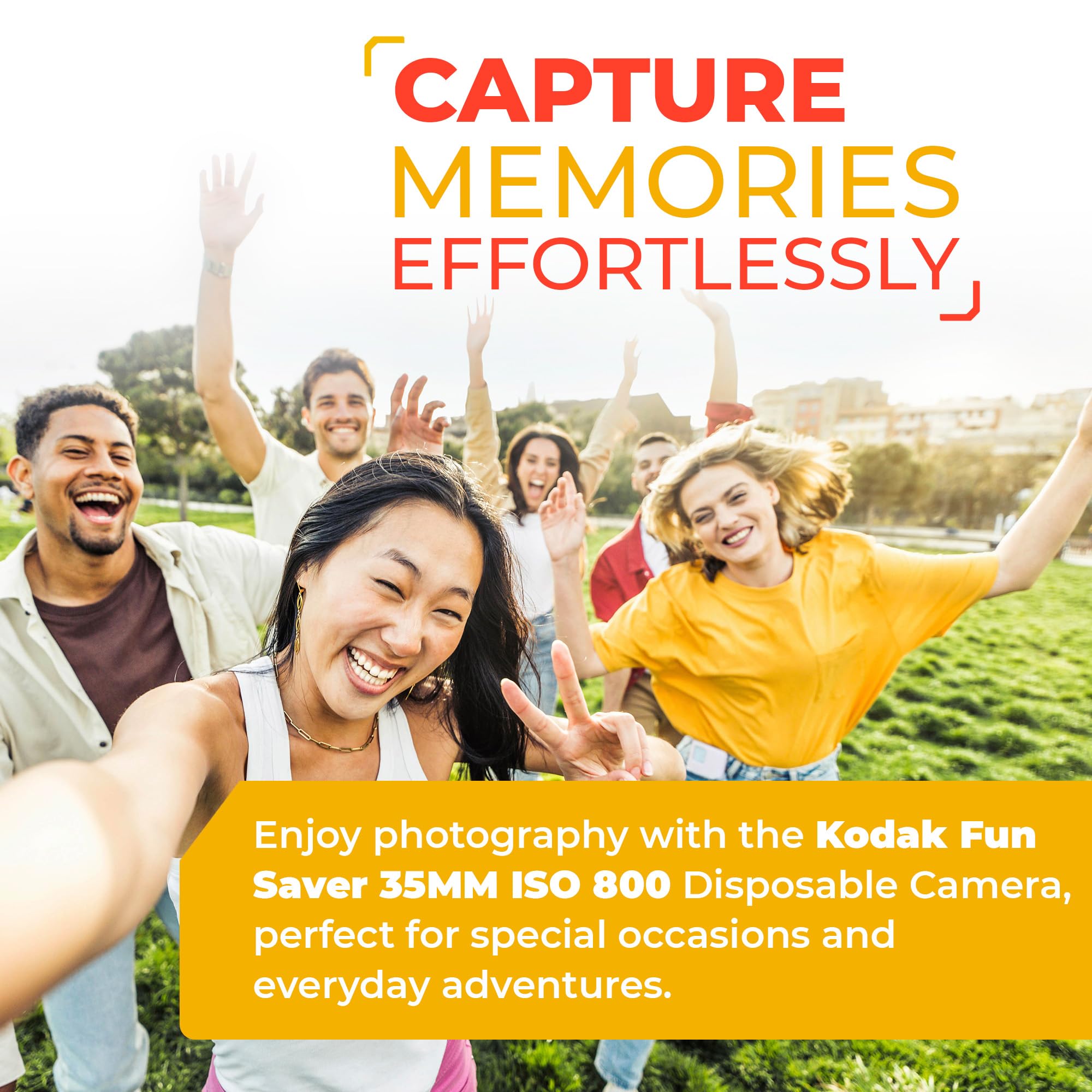 Kodak Fun Saver Disposable Camera Bundle - ISO 800 35mm Film Camera with 27 Exposures & Microfiber Cloth | Single Use, One Time Use Film Camera for Travel, Weddings, Parties & Outdoor Adventures