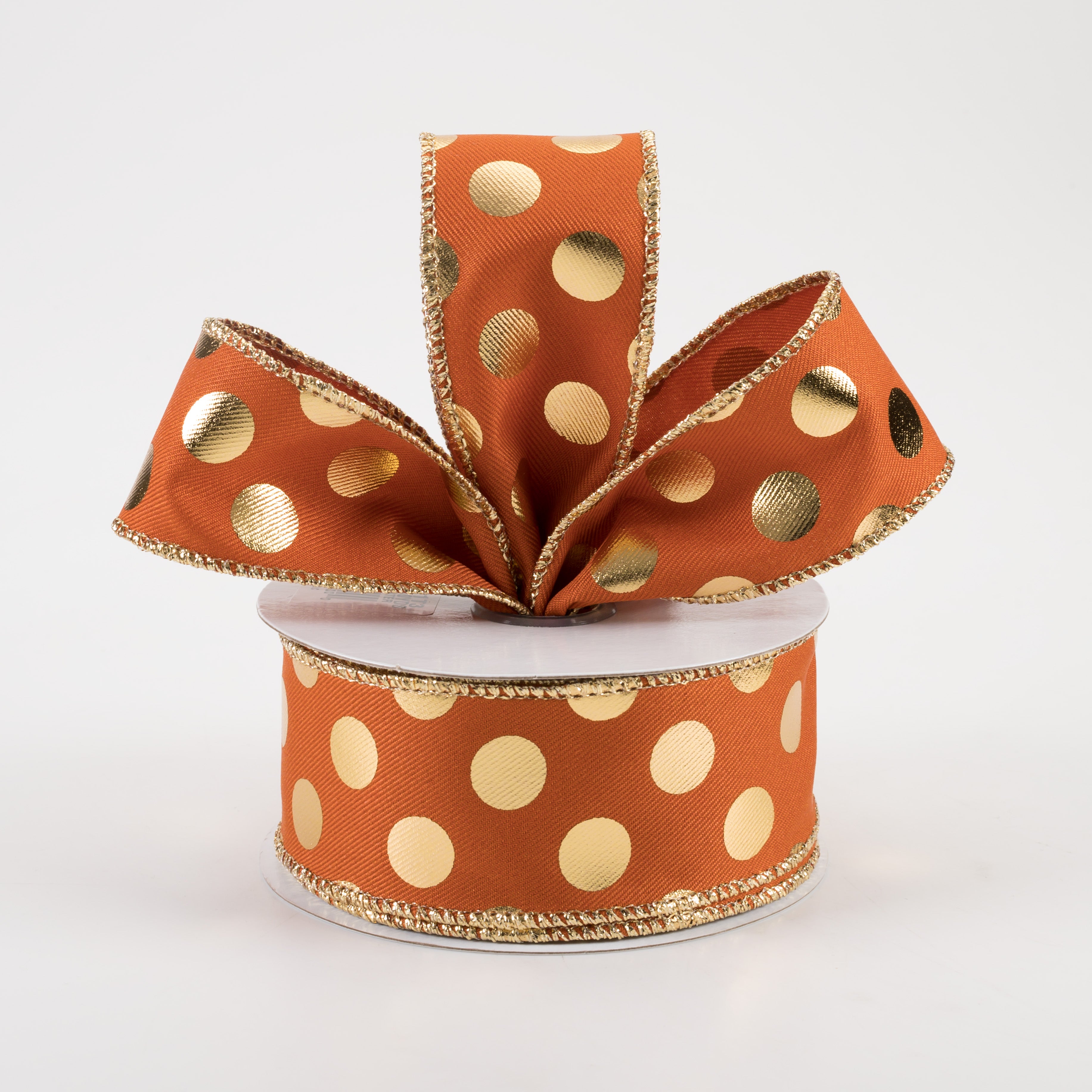 1.5 Inch Metallic Polka Dot Ribbon - Gold Autumn Decorative Craft Ribbon (10 Yards) for Gift Wrapping, DIY Scrapbooking & Holiday Decorations
