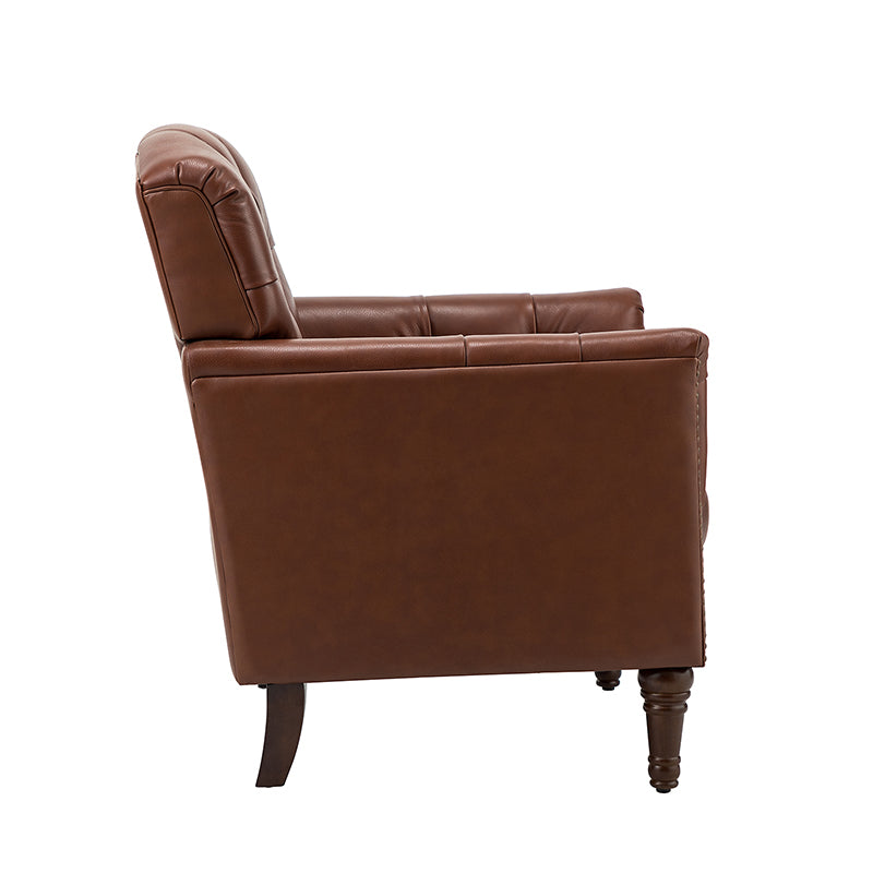 Premium Genuine Leather Armchair - Handcrafted Modern Lounge Chair for Living Room, Office & Study - Brown Leather Recliner with Solid Wood Frame - Perfect for Home Decor & Relaxation