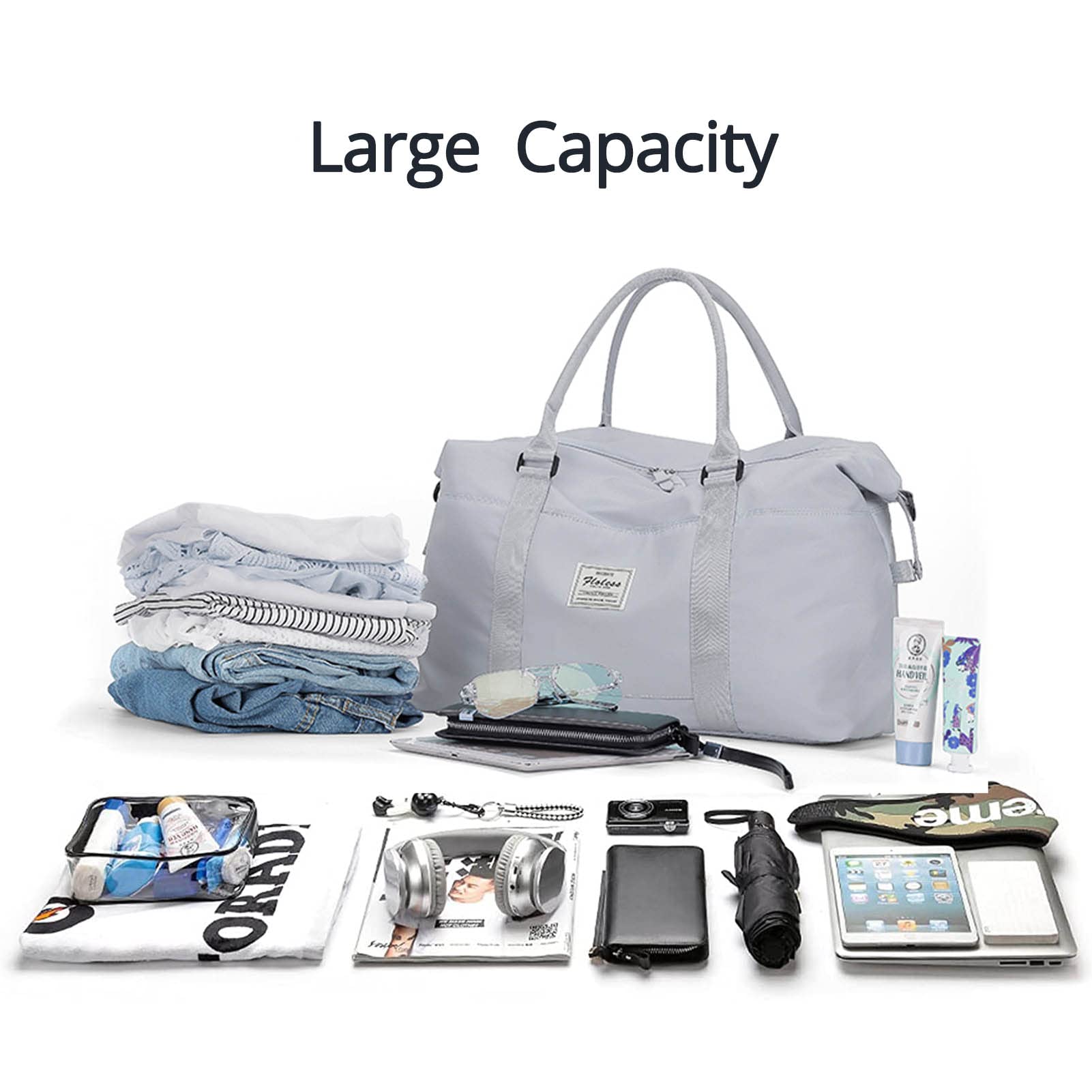 LANBX Women's Travel Gym Bag - Sport Duffle with Wet Pocket (Grey) for Workout & Weekend Getaways