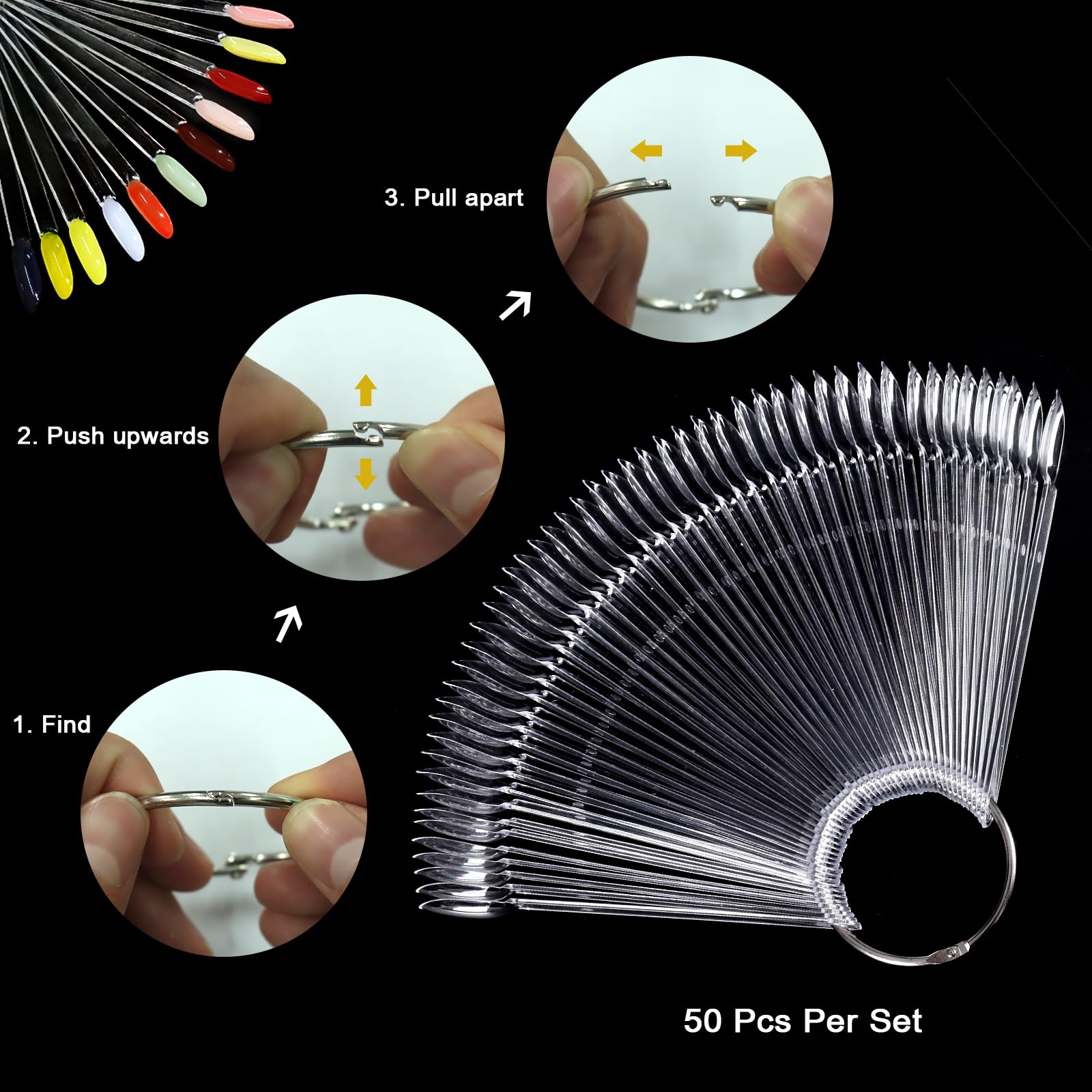 Allstarry 200 Pcs Natural Nail Swatch Sticks with Ring - Numbered Round Head False Nail Tips for Nail Polish Display & Manicure Practice - Perfect for Salon Professionals & DIY Nail Art at Home