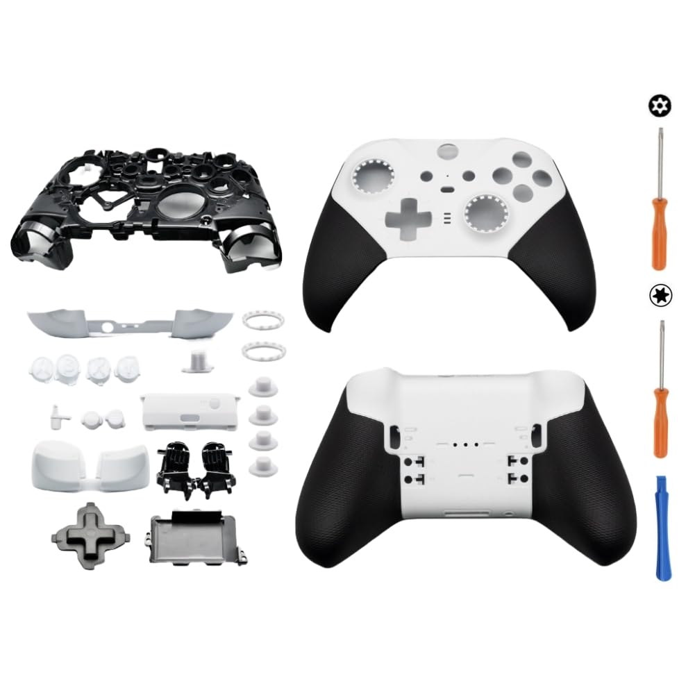 Xbox Elite Series 2 Core Controller Replacement Shell Kit - Full Housing Case Cover Set with Faceplates, Middle Frame, ABXY Buttons, LT RT LB RB Triggers & Bumper Accessories (White) - Perfect for Controller Repair, Customization & Gaming Setup Enhancement