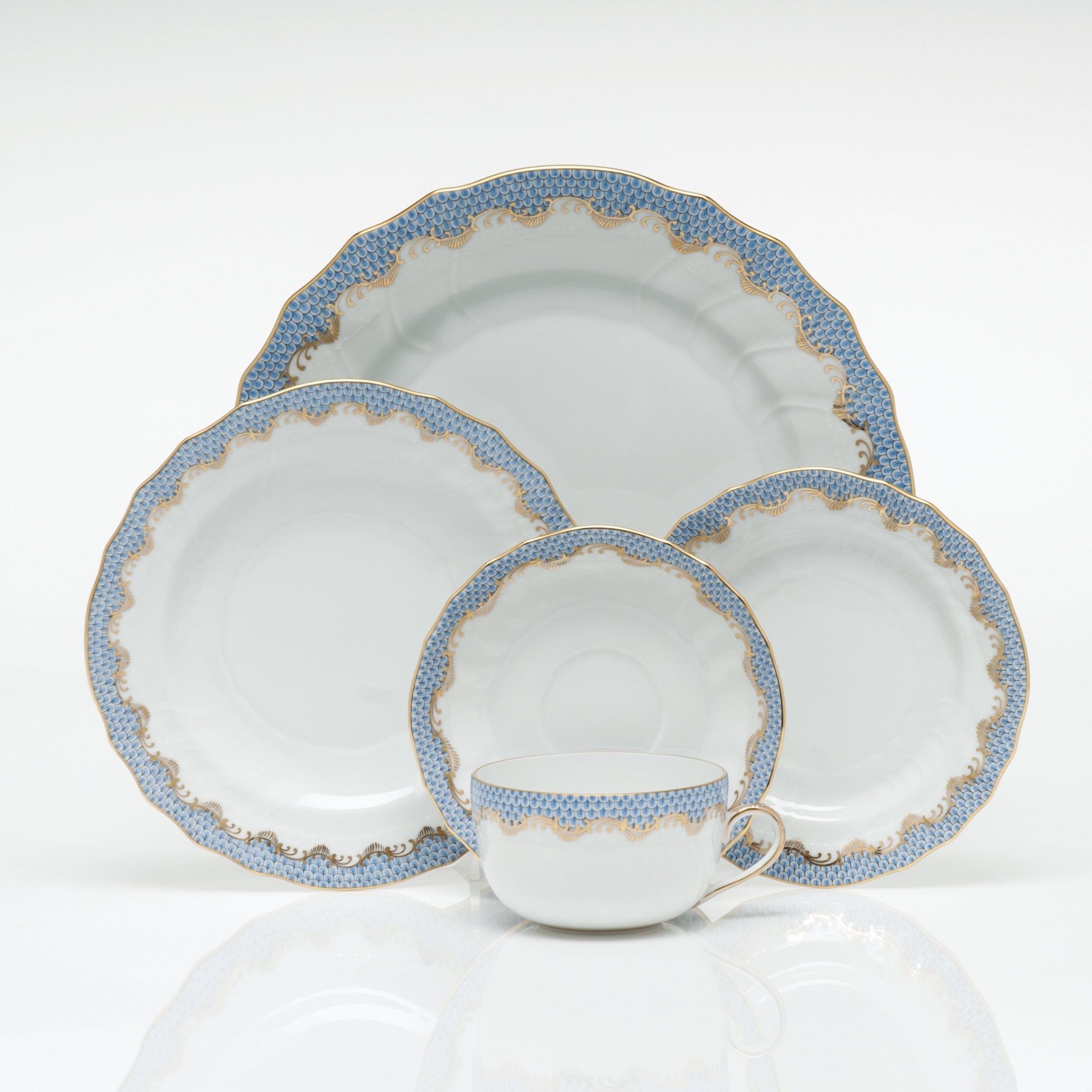 Fish Scale Bread & Butter Plate Set - Light Blue Ceramic Appetizer Dishes for Dessert, Cheese & Snacks | Elegant Dinnerware for Tea Parties, Bridal Showers & Home Decor
