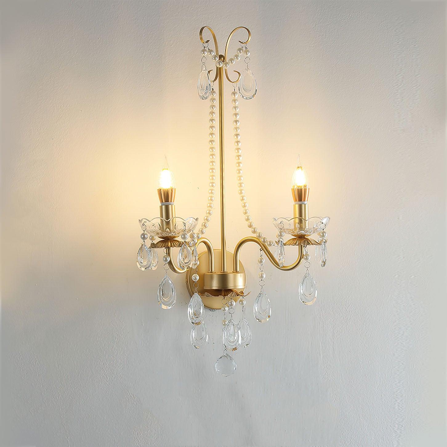 Elegant Crystal Pearl Chain Wall Lamp - Modern LED Sconce Light for Bedroom, Living Room, and Hallway Decor - Dimmable Ambient Lighting for Home & Office