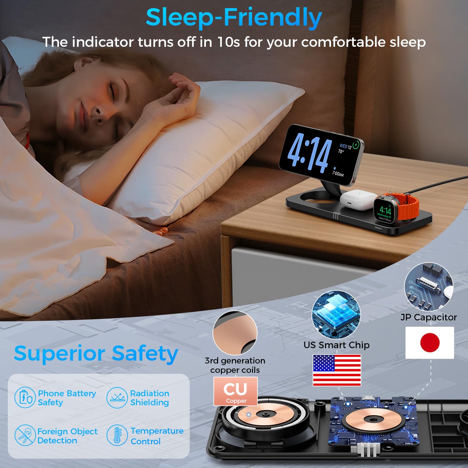 3-in-1 Wireless Charging Station for iPhone 16/15/14/13/12 Pro Max Plus, Apple Watch S10/Ultra/S2 & AirPods 4/Pro/3/2 - 15W Fast Magnetic Charger with Foldable Design | Perfect for Home, Office & Travel Use