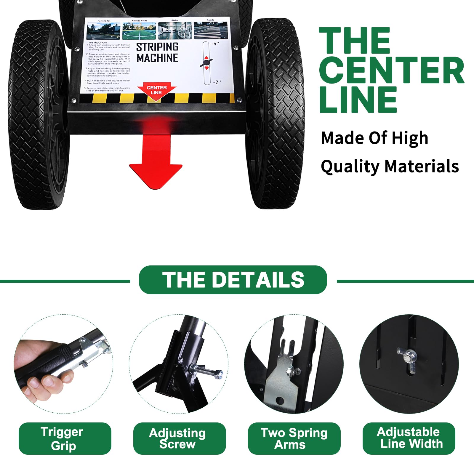 High-Performance Striping Line Marking Machine for Athletic Fields & Parking Lots | Works with Inverted Striping Spray Paint (Black) | Perfect for Sports Courts, Road Marking & Construction Sites
