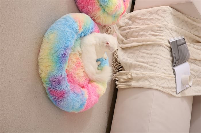 **Cozy Donut Pet Bed for Small Dogs & Cats - Soft Round Dog Bed & Cat Bed for Puppies & Kittens Under 3Kg - Perfect for Cuddling, Sleeping & Relaxing in Living Room or Bedroom**