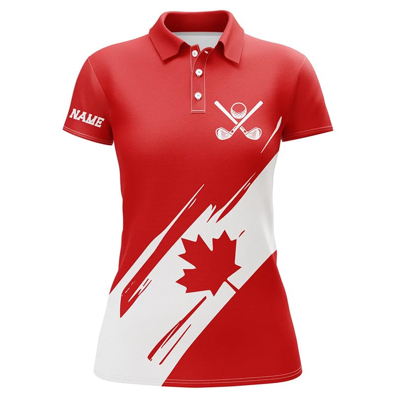 Women's Red Canada Maple Leaf Pattern Golf Polo Shirt - Custom Team Golf Tops & Sport Uniform for Patriotic Golfers | Perfect for Golf Tournaments, Team Events & Casual Wear