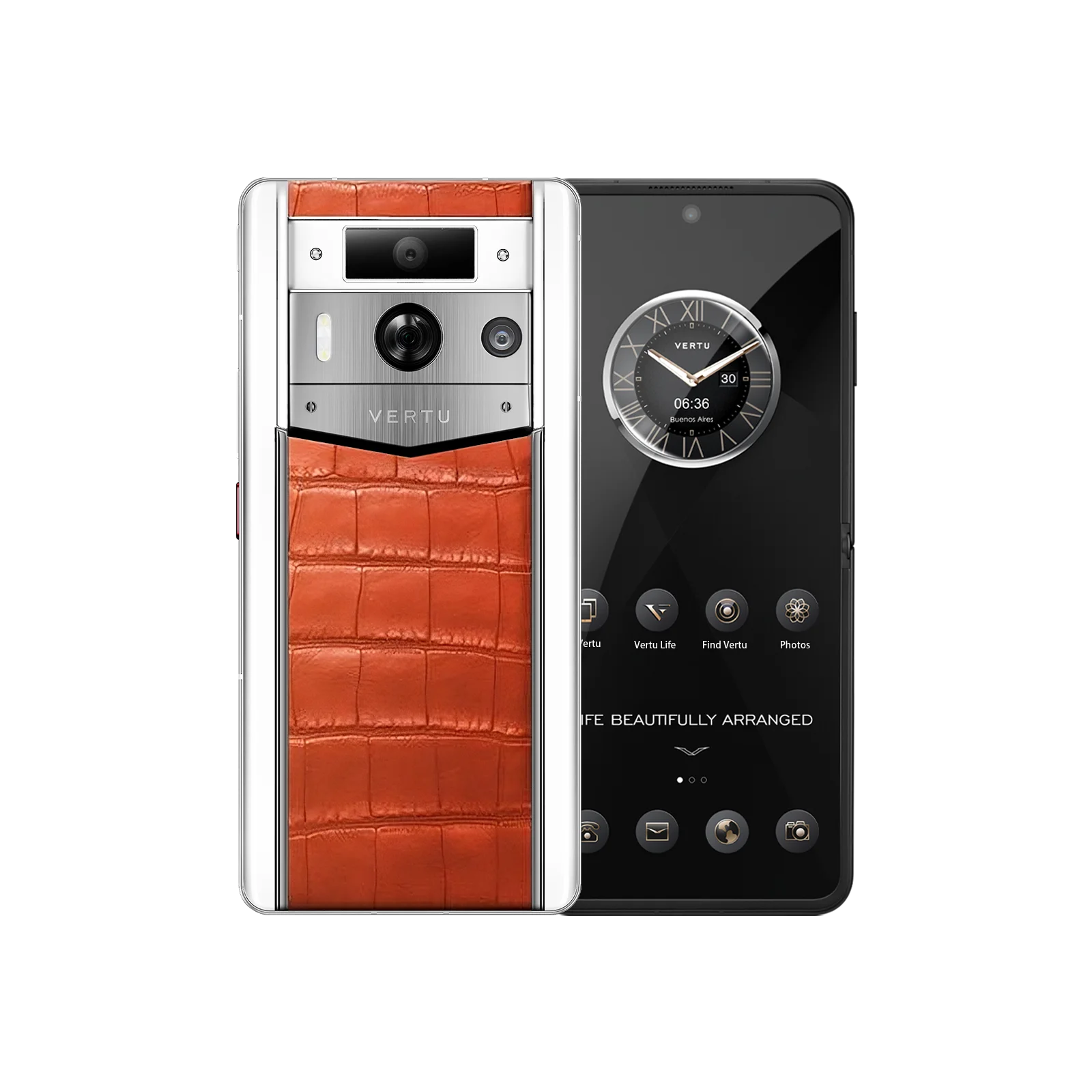 METAVERTU 2 White Alligator Skin Web3 AI Smartphone - Orange (Silver Case) | Luxury Crypto Phone for Business & Digital Nomads