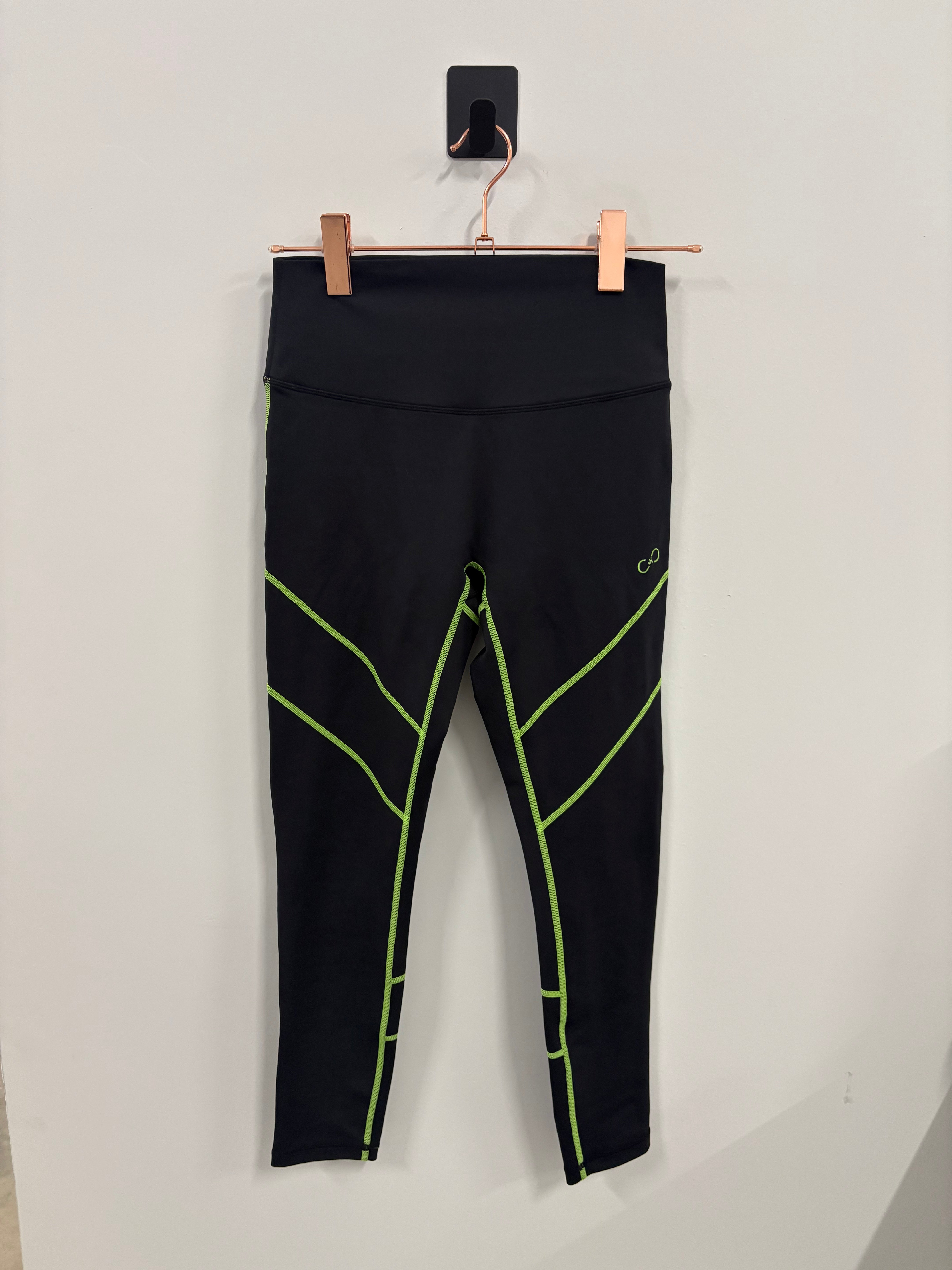 NKD Leggings for Women - High Waisted Yoga Pants, Black/Neon Green, Size Small | Perfect for Workouts, Yoga & Casual Wear