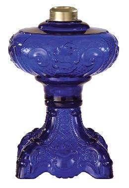 B&P Lamp® Princess Feather Pattern Oil Lamp - Cobalt Blue Glass Vintage Style for Home Decor, Camping, Emergency Lighting & Outdoor Adventures