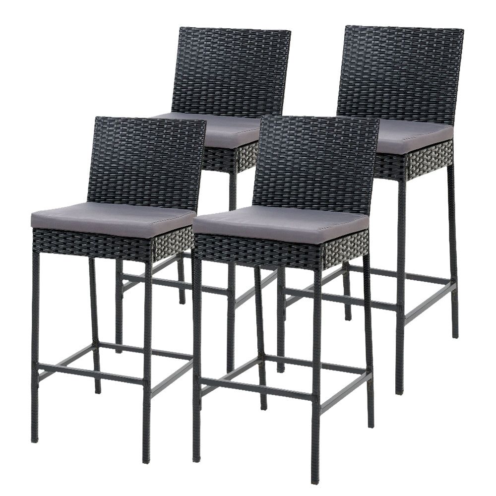 Gardeon Set of 4 Outdoor Bar Stools - Wicker Dining Chairs for Patio, Garden, and Poolside - Weather-Resistant Rattan Furniture for Backyard, Deck, and Outdoor Entertaining