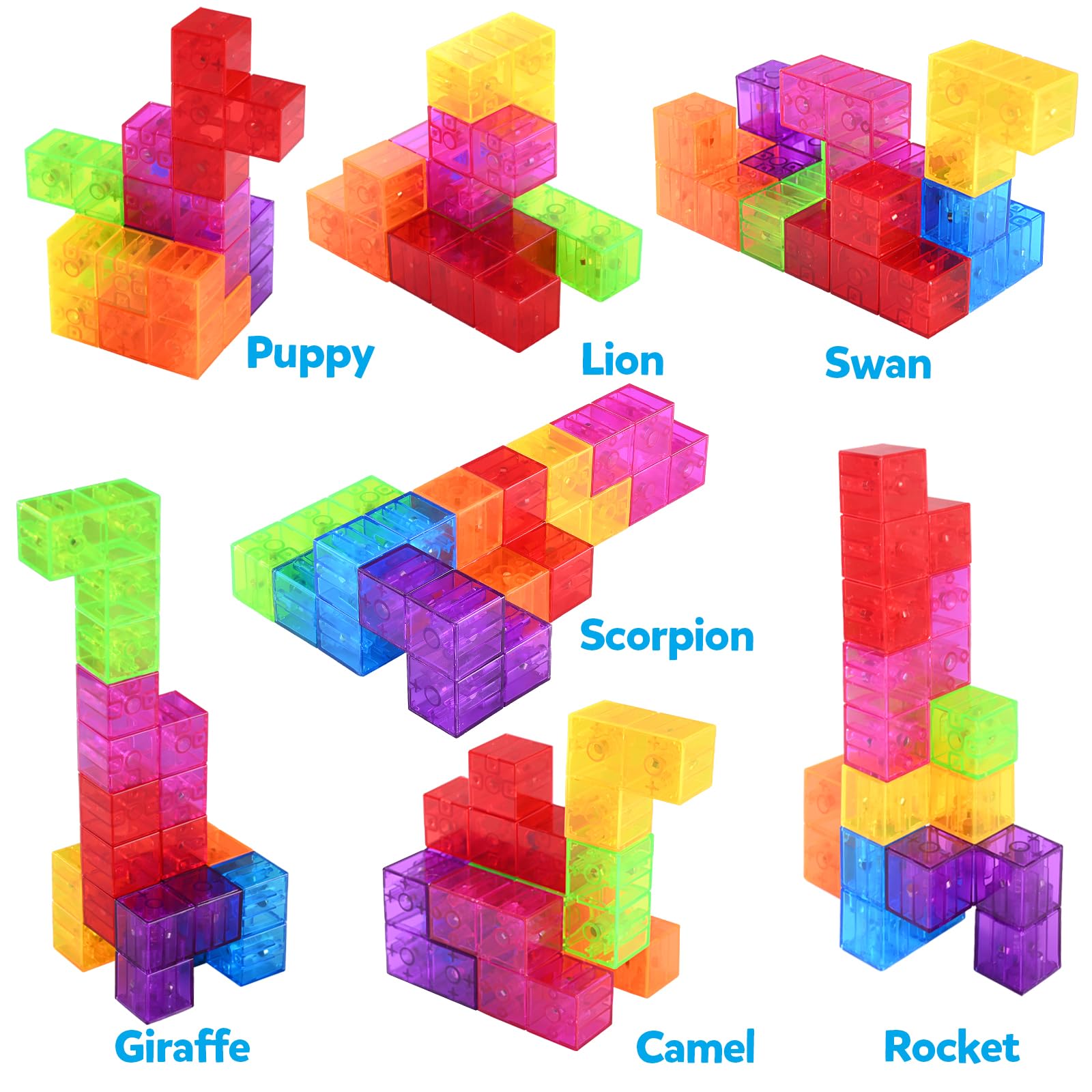 Magnetic Building Blocks Set - 7 Multi-Shape 3D Puzzle Cubes with 54 Guide Cards | STEM Educational Toys for Toddlers & Kids | Montessori Learning Toys for Boys & Girls | Perfect for Classroom, Home Play & Creative Development