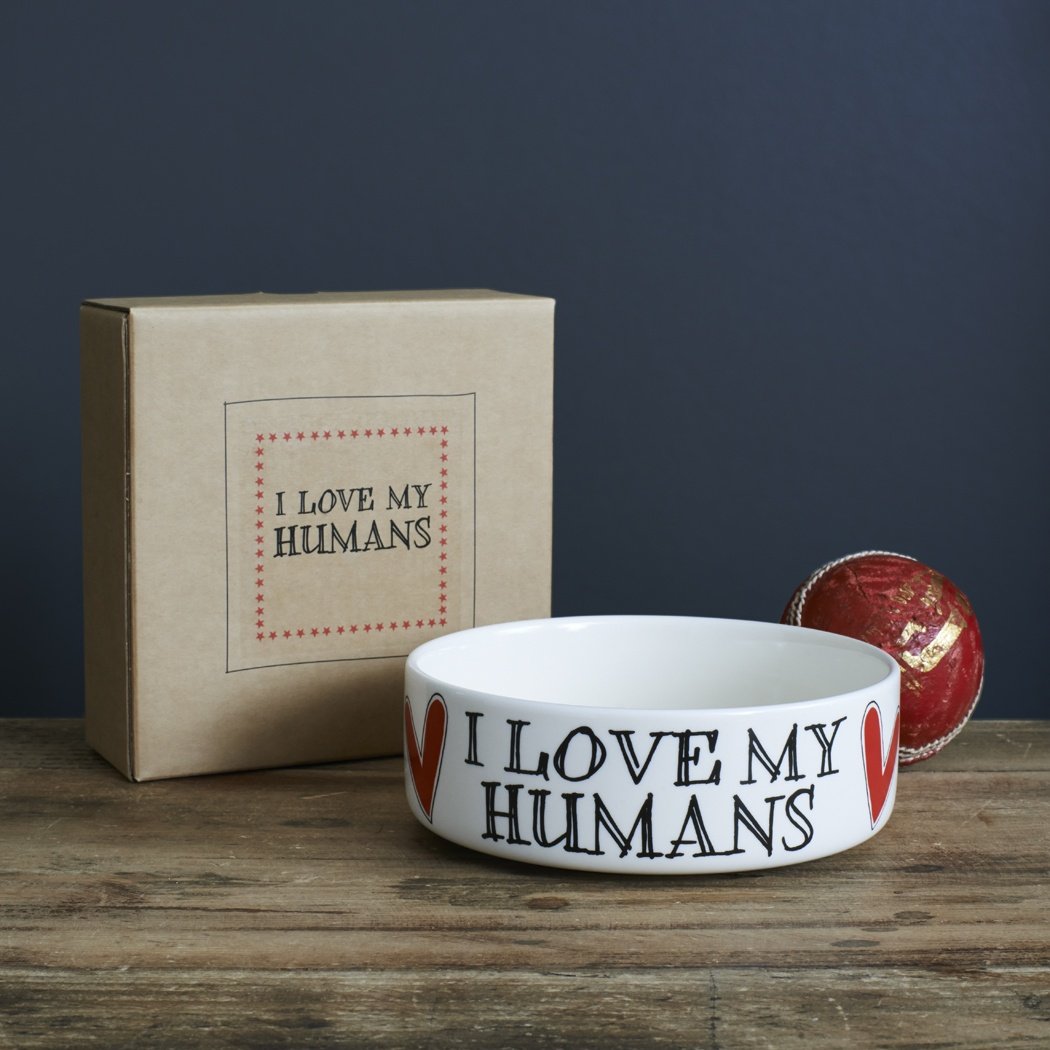Sweet William 'I Love My Humans' Large Dog Bowl - Durable Ceramic Pet Dish for Big Dogs, Perfect for Mealtime & Feeding at Home