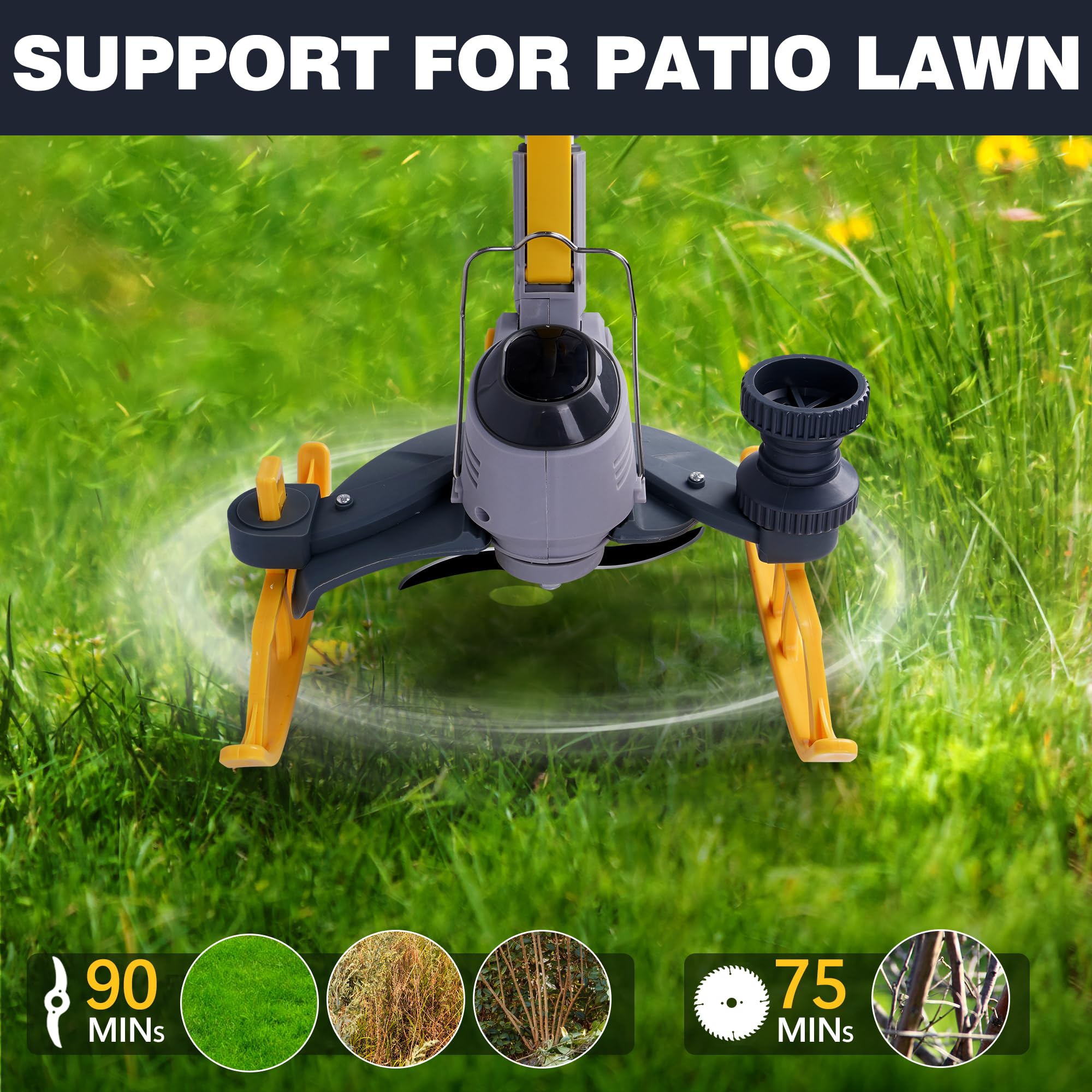 PATIOX Cordless Electric Weed Trimmer - 20V Rechargeable Grass Trimmer with 4.0Ah Battery & Blade - Lightweight Handheld Lawn Mower for Yard, Garden, and Patio Maintenance
