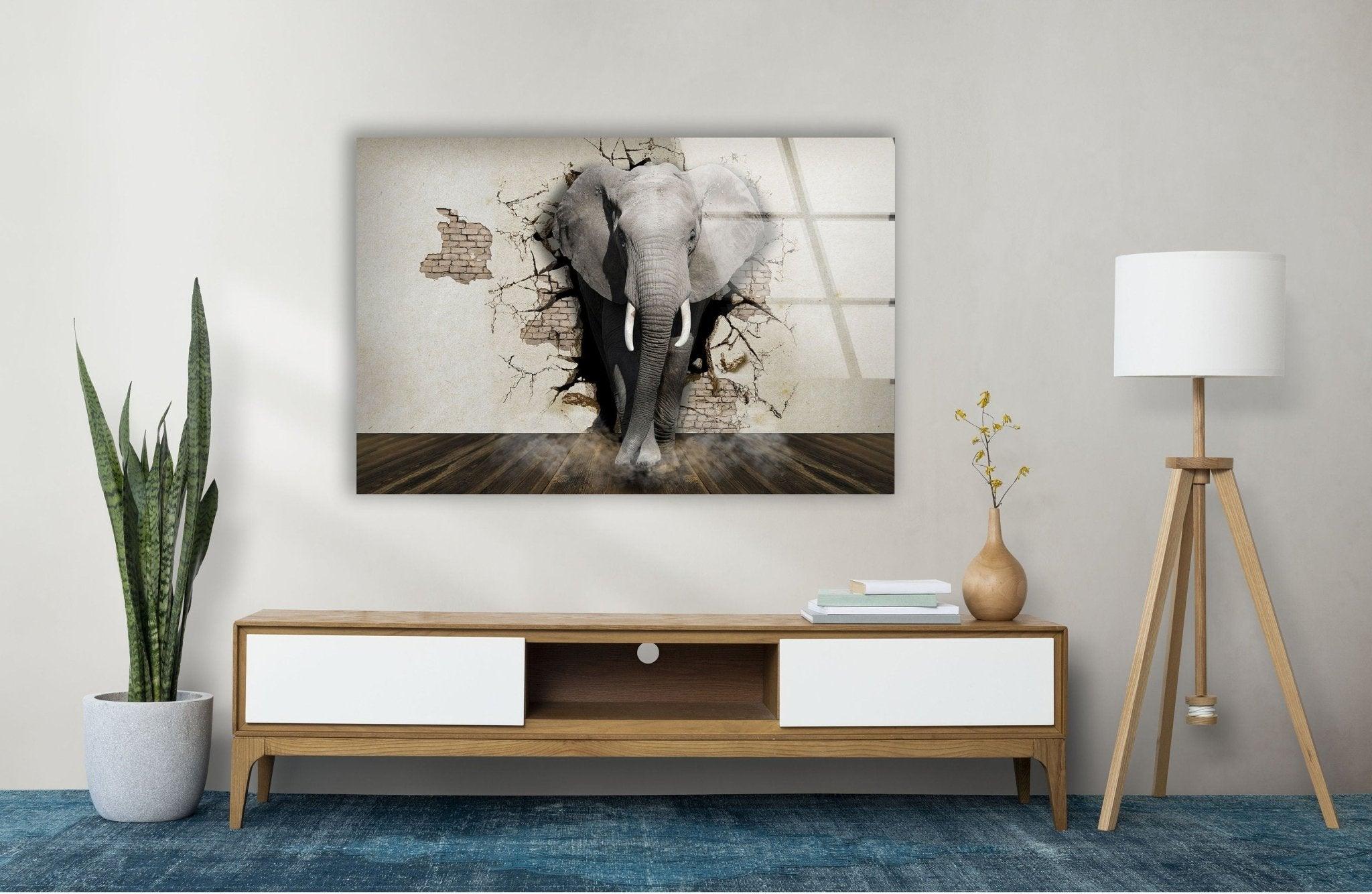3D Elephant Art Glass Wall Decor - Handmade Modern Home Decoration for Living Room, Bedroom, Office - Unique Gift Idea for Animal Lovers