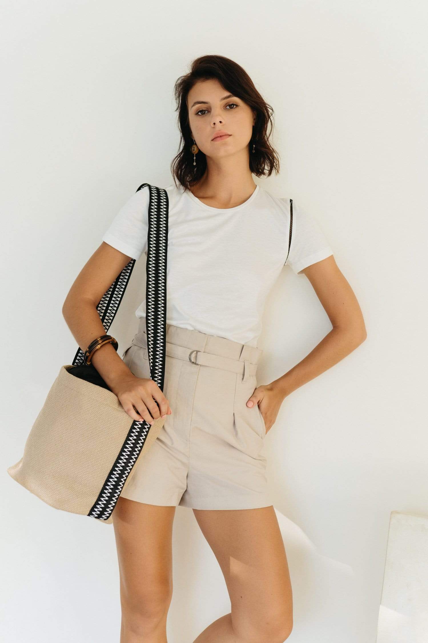 High Waist Paper Bag Shorts in Beige - Trendy Casual Summer Shorts for Women | Perfect for Beach, Vacation & Everyday Wear