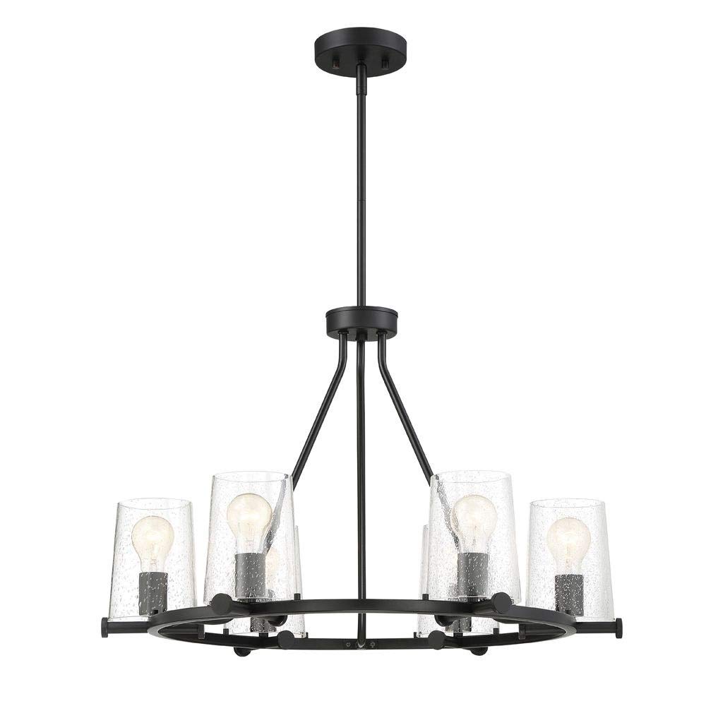 DESIGNERS FOUNTAIN 95886-MB Matteson 6-Light Chandelier - Matte Black Finish with Clear Seedy Glass Shades - Elegant Dining Room Lighting for Home Decor