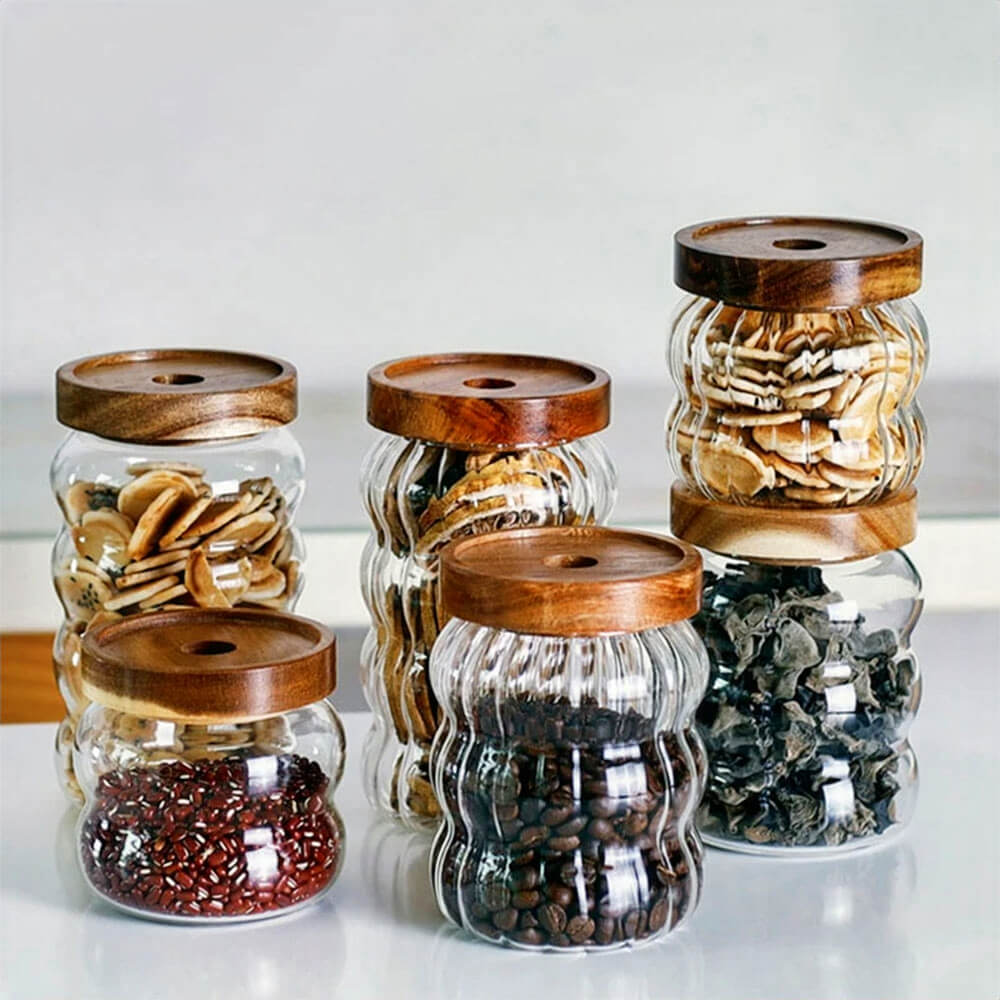 Premium Hector Stacking Glass Canister Set - Airtight Kitchen Storage Containers for Flour, Sugar, Coffee & Dry Food - Perfect for Pantry Organization & Countertop Display