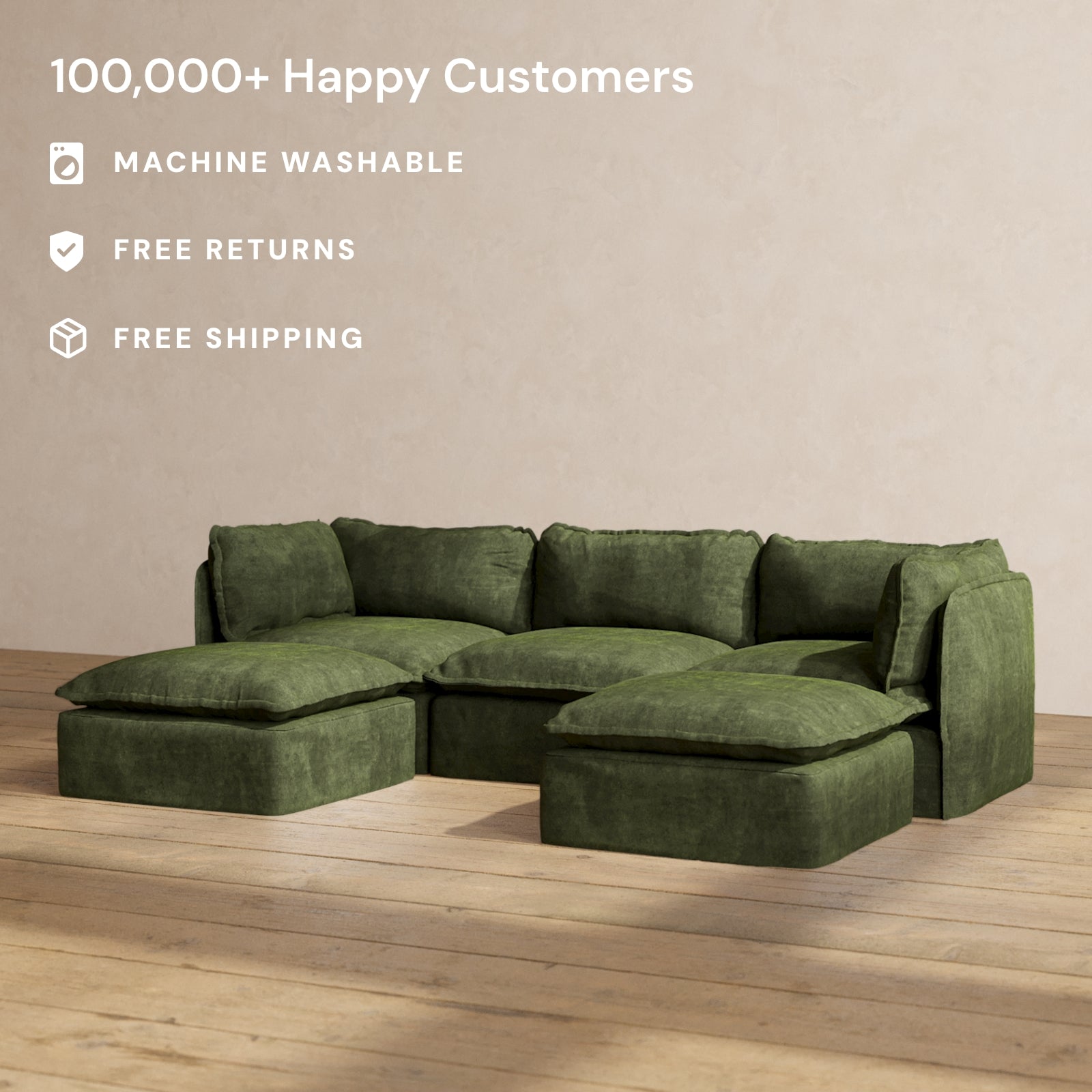 Premium Modular Performance 3-Seater U-Shaped Sectional Sofa in Olive Green | Luxe Fabric Blend | Perfect for Living Rooms, Home Theaters & Open Concept Spaces