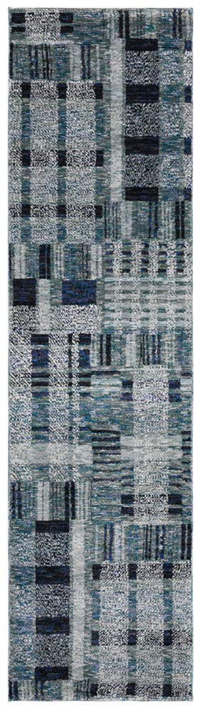 Moretti Hadron Area Rug 752B0 - Casual Blue Blocks & Bars Design, 3'3