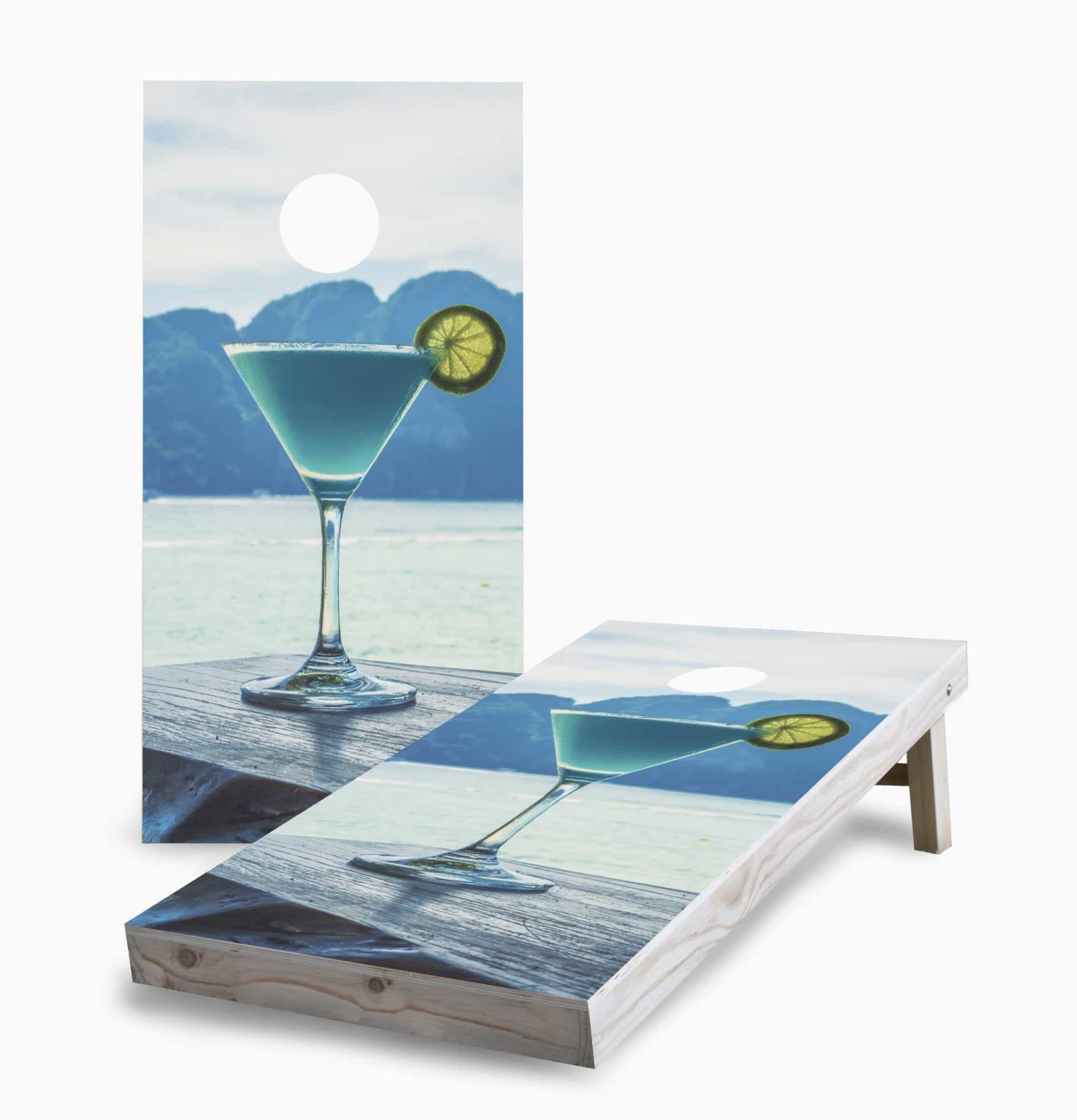 Blue Tropical Margarita Beach Cornhole Game Set - 2 Boards & 8 Bags - Outdoor Lawn Party Games for Backyard BBQ, Tailgating, and Beach Vacations