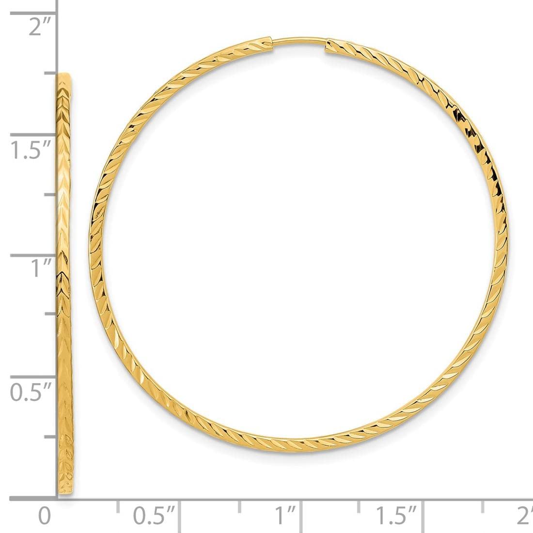 14K Yellow Gold Diamond-Cut Square Tube Endless Hoop Earrings for Women - Elegant Everyday & Party Jewelry Gift