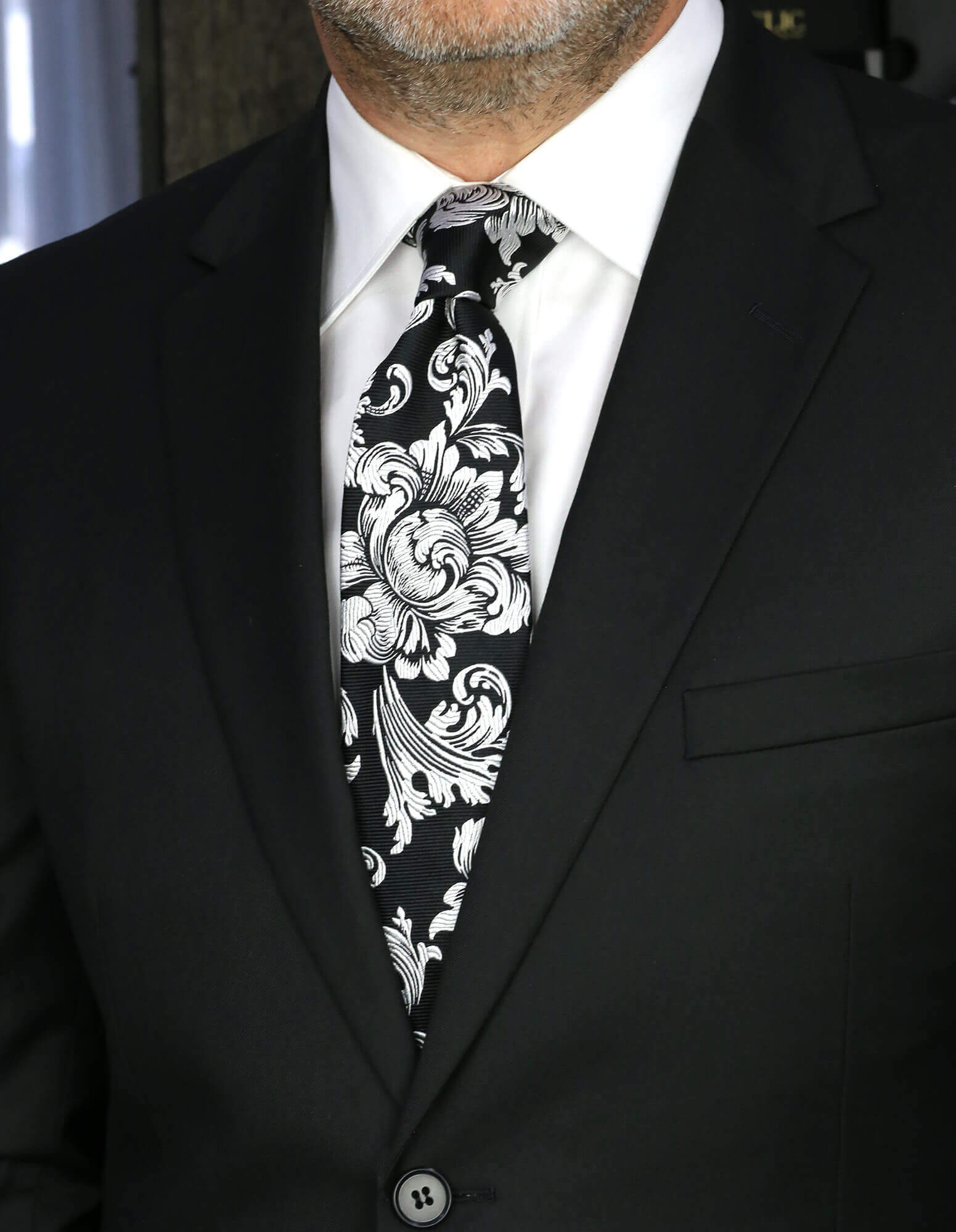 DÉCLIC Como Floral Tie for Men - Elegant Black Silk Necktie for Weddings, Business & Formal Events