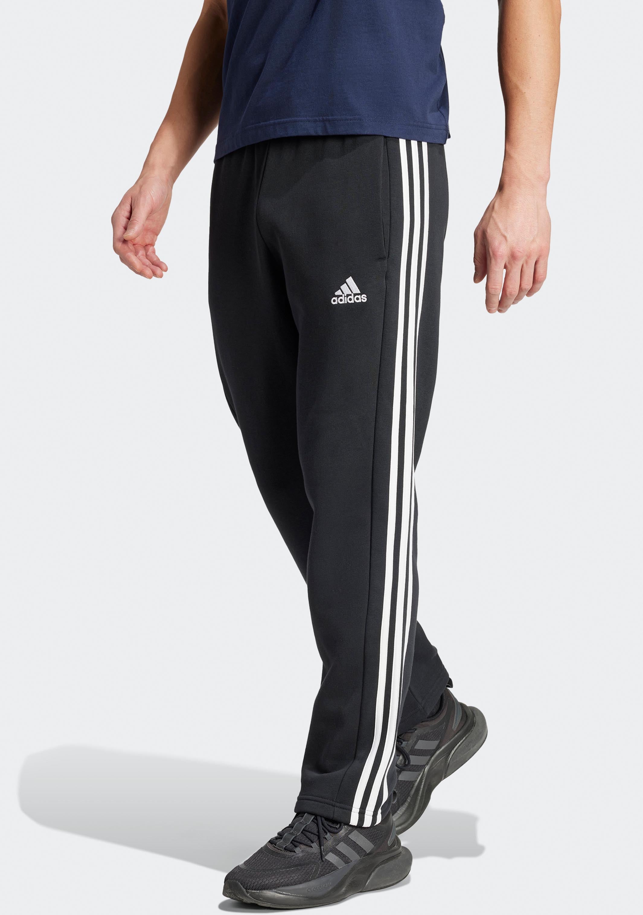 Adidas Men's Essentials 3-Stripes Open Hem Fleece Sweatpants - Comfortable Lounge Pants for Home, Gym & Casual Wear