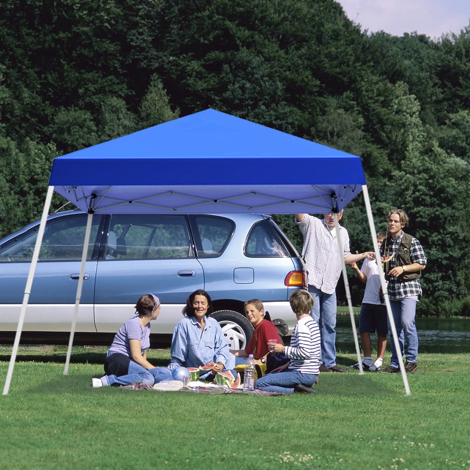 10x10 FT Pop Up Canopy Tent with Slant Legs & Carrying Bag - Portable Outdoor Instant Shelter for Patio, Garden, Beach, Camping & Events - Waterproof 8x8 FT Canopy Cover (Blue) - Perfect for Picnics, Tailgating & Outdoor Parties