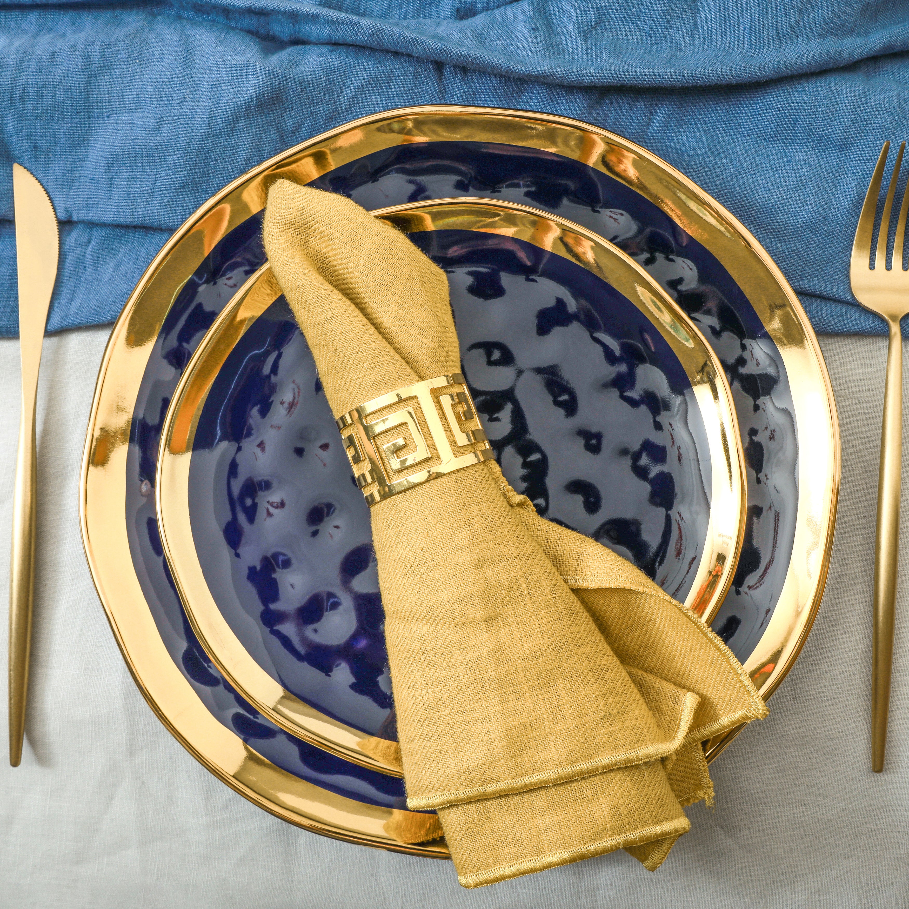 Premium Florian Porcelain Dinnerware Set - Navy Blue 16-Piece Dinner Plate Set for Formal Dining, Wedding Registry & Holiday Entertaining