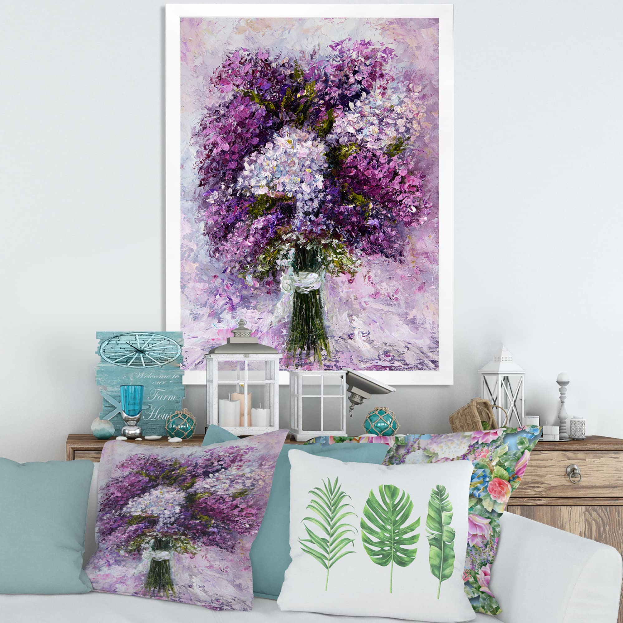 DesignQ Purple Hyacinth Bouquet Traditional Framed Wall Art - Floral Home Decor for Living Room, Bedroom & Office - Perfect Gift for Housewarming & Wedding