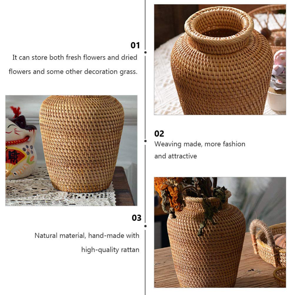 DOITOOL Rustic Woven Rattan Vase - Farmhouse Wicker Basket for Home Decor, Wedding Centerpiece & Kitchen Storage | Perfect for Dried Flowers, Farmhouse Style & Organizing Essentials