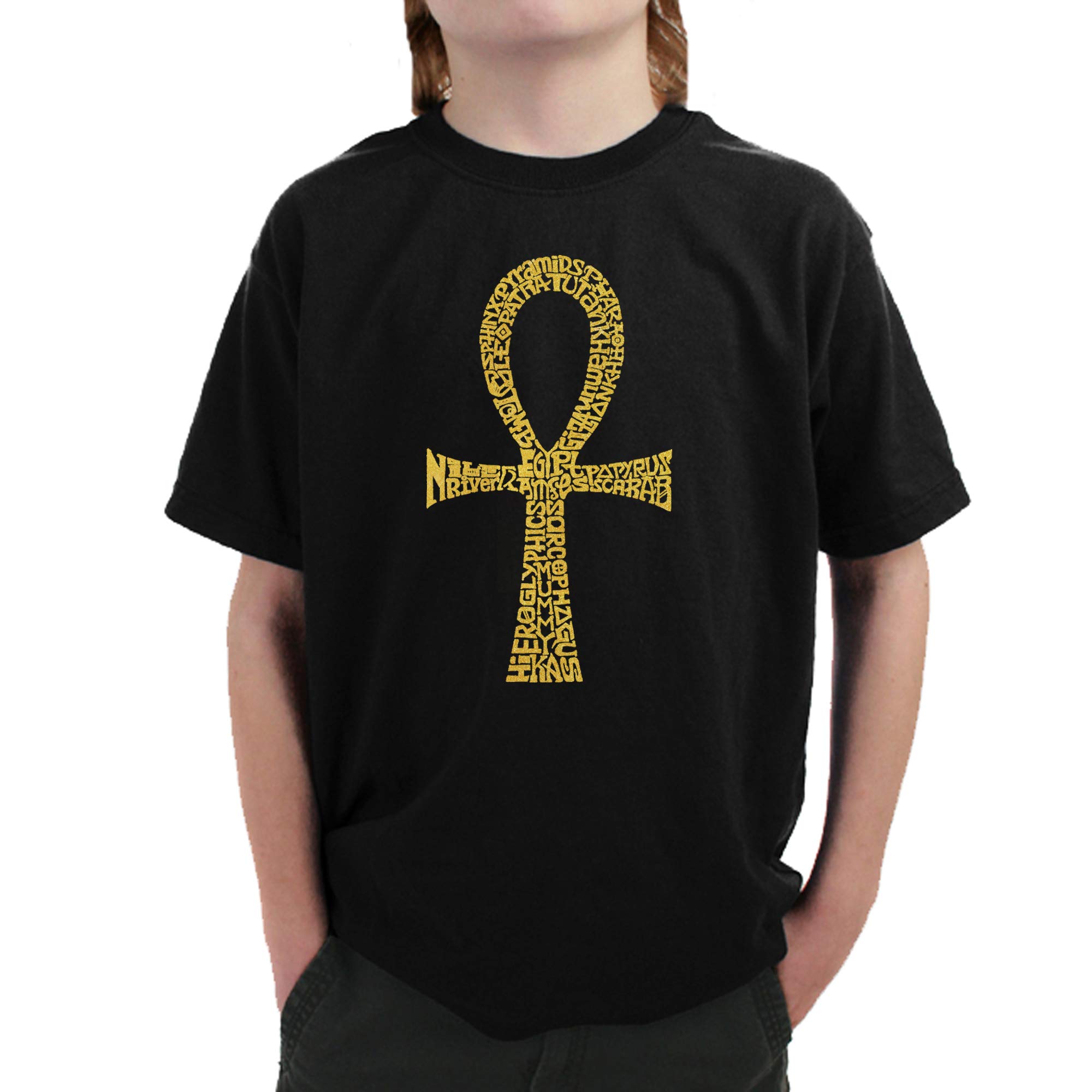 LA POP ART Boys' Word Art Graphic T-Shirt - ANKH Symbol Design | Trendy Streetwear for Casual Outfits & Urban Fashion