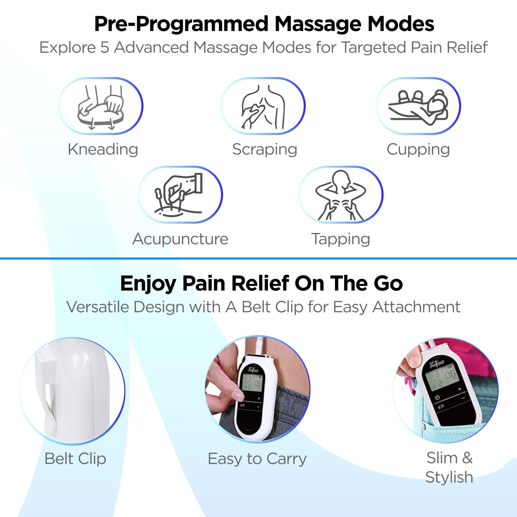 Dr Physio USA TENS Unit Muscle Stimulator - Electric Pulse Massager for Pain Relief & Physical Therapy - Perfect for Back Pain, Neck Pain & Muscle Recovery at Home or Gym