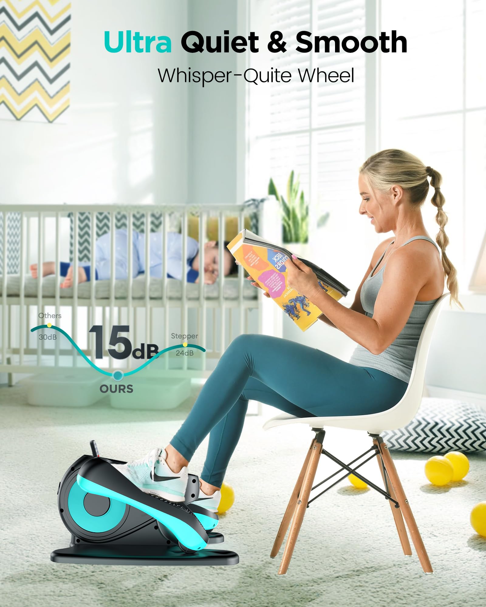 Under Desk Elliptical Machine - 10 Speed Levels, Remote Control, Quiet Leg Exerciser for Home & Office - Perfect for Seated Workouts, TV Watching & Home Gym Training