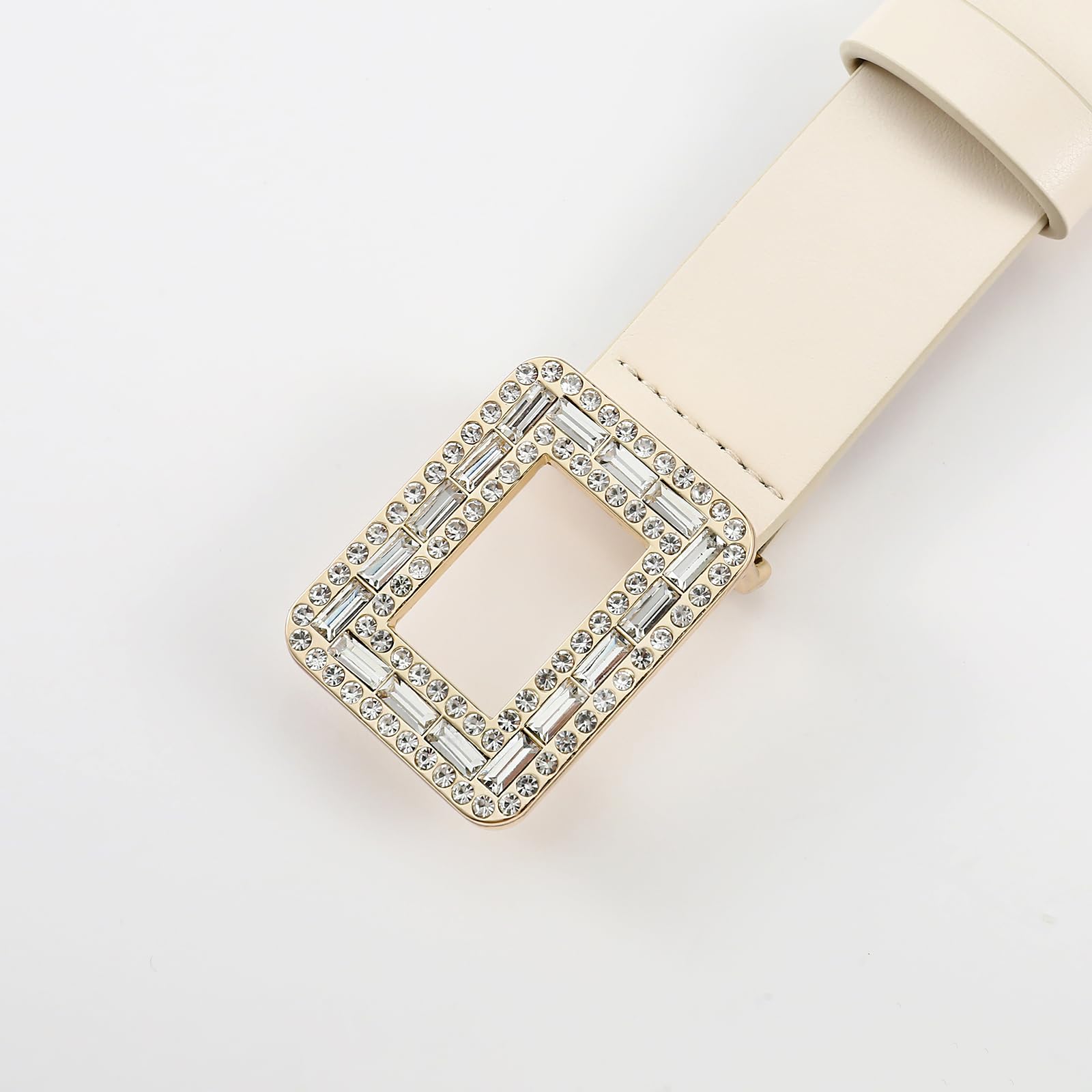 Women's White Leather Belt with Crystal Buckle - Elegant Fashion Accessory for Jeans, Dresses & Office Wear | Perfect for Casual, Formal & Special Occasions