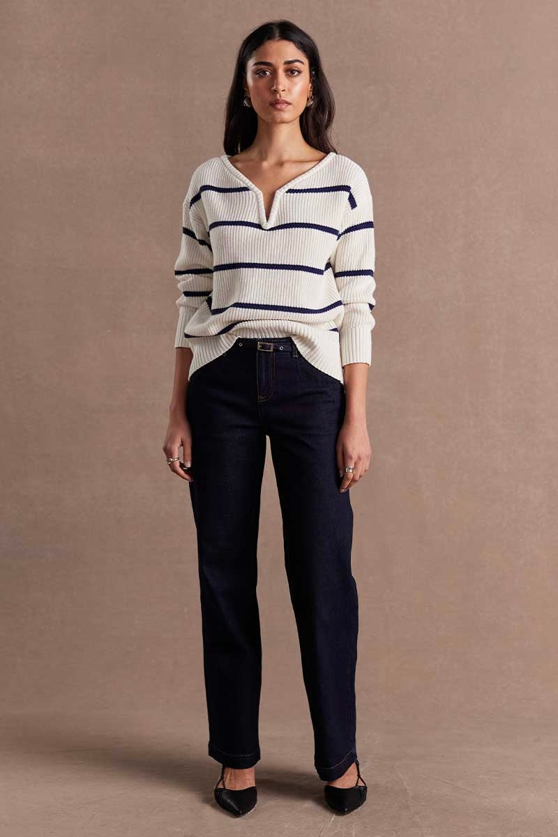 Stylish Connection Ink Stripe Sweater for Women | Trendy Striped Knit Pullover | Perfect for Casual Outfits, Office Wear & Fall Layering