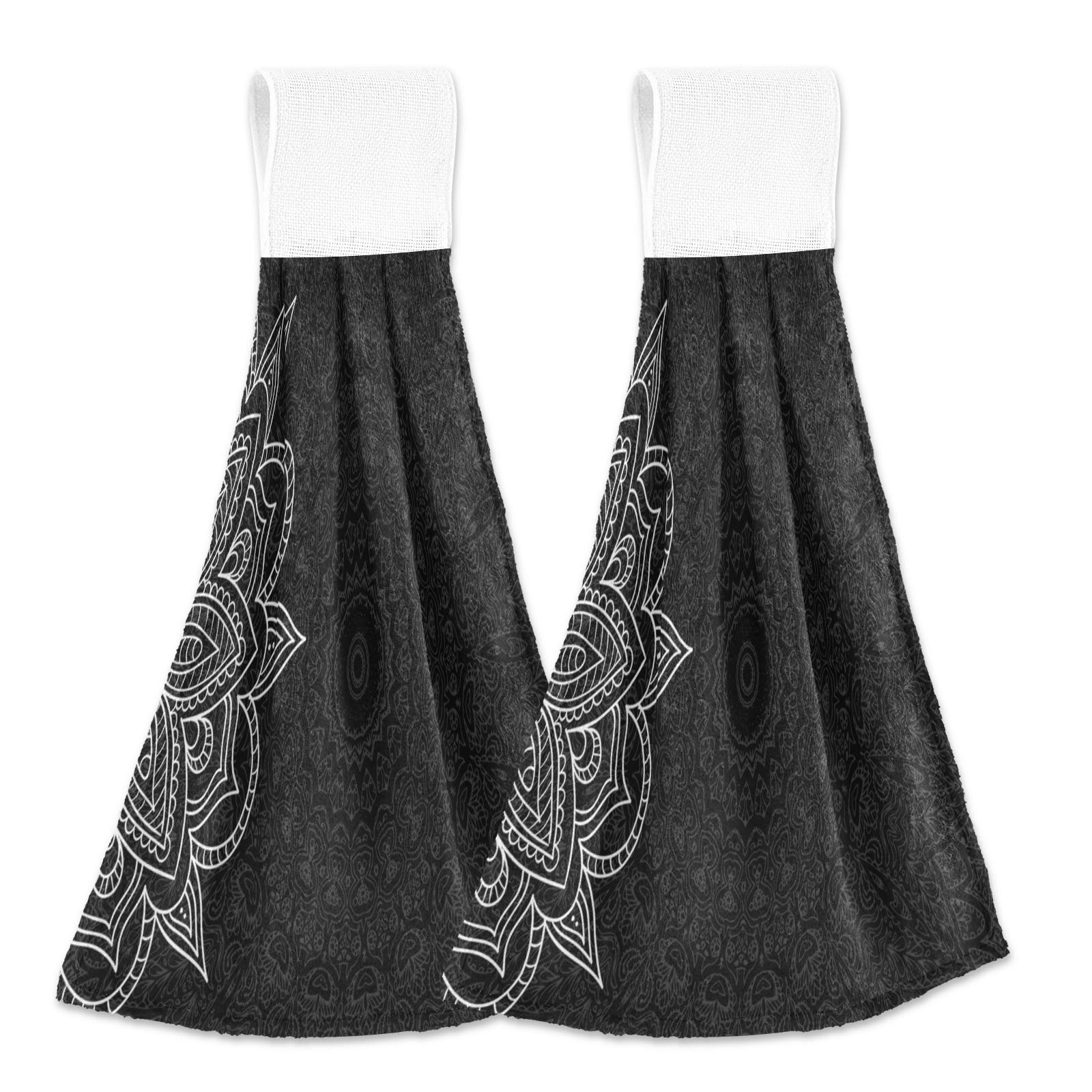 Premium Mandala Kitchen Towels Set of 2 - 12x17 Inch Soft Absorbent Hand Towels & Dishcloths with Hanging Loop - Decorative Bathroom & Kitchen Towels for Home Decor, Housewarming Gifts