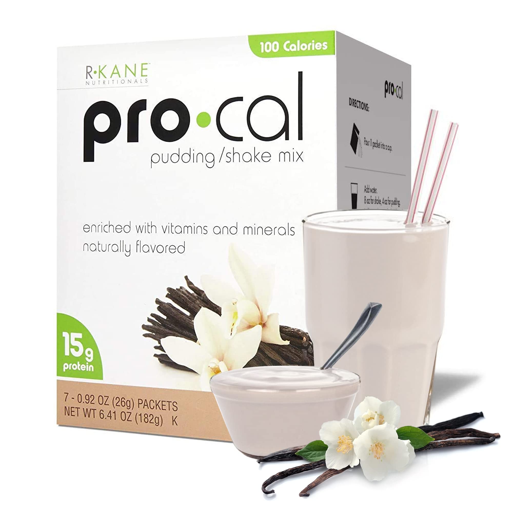 Pro-Cal Vanilla Protein Drink Mix - High Protein, Low Calorie Shake & Pudding Mix (15g Protein) - Meal Replacement for Weight Loss & Muscle Gain - On-the-Go Breakfast Boost - 7 Single-Serve Packets - Perfect for Gym, Workout Recovery & Busy Mornings