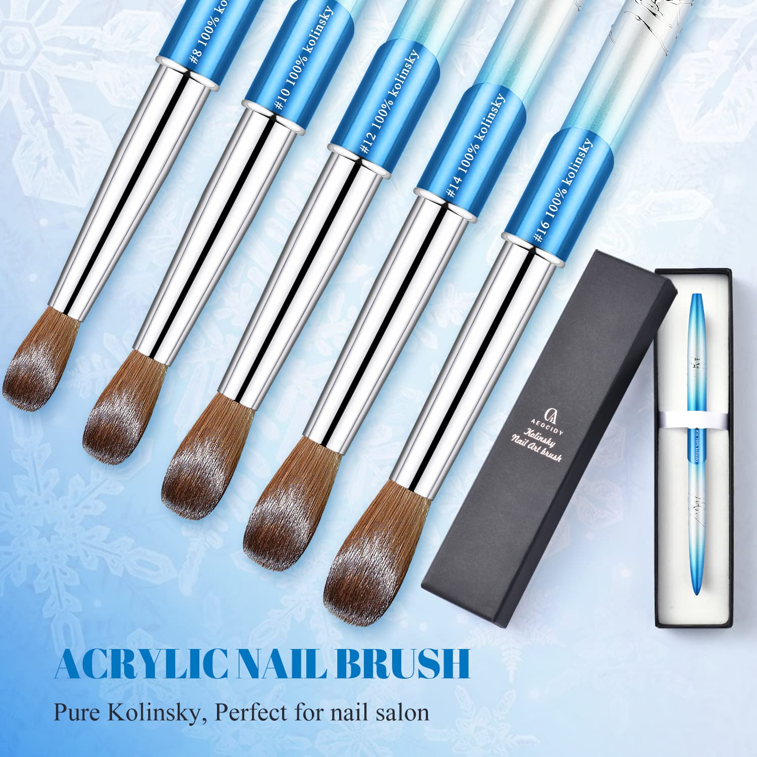 Professional Kolinsky Acrylic Nail Brush Size 10 - Round Oval Shape with Blue Metal Handle for Nail Art | Perfect for Nail Technicians & Beginners | Salon & Home Manicure Use