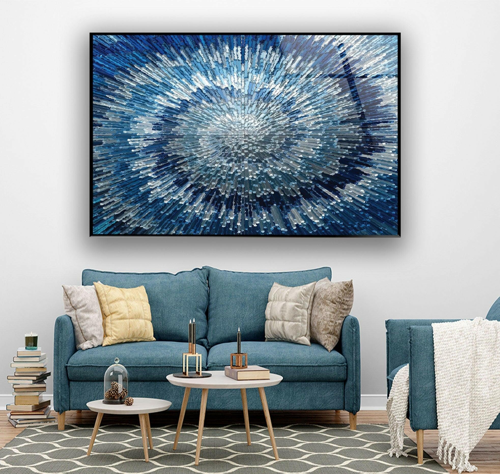 Abstract Blue Textured Glass Wall Art - Modern Handmade Home Decor for Living Room, Bedroom & Office - Unique 3D Wall Sculpture for Contemporary Interior Design
