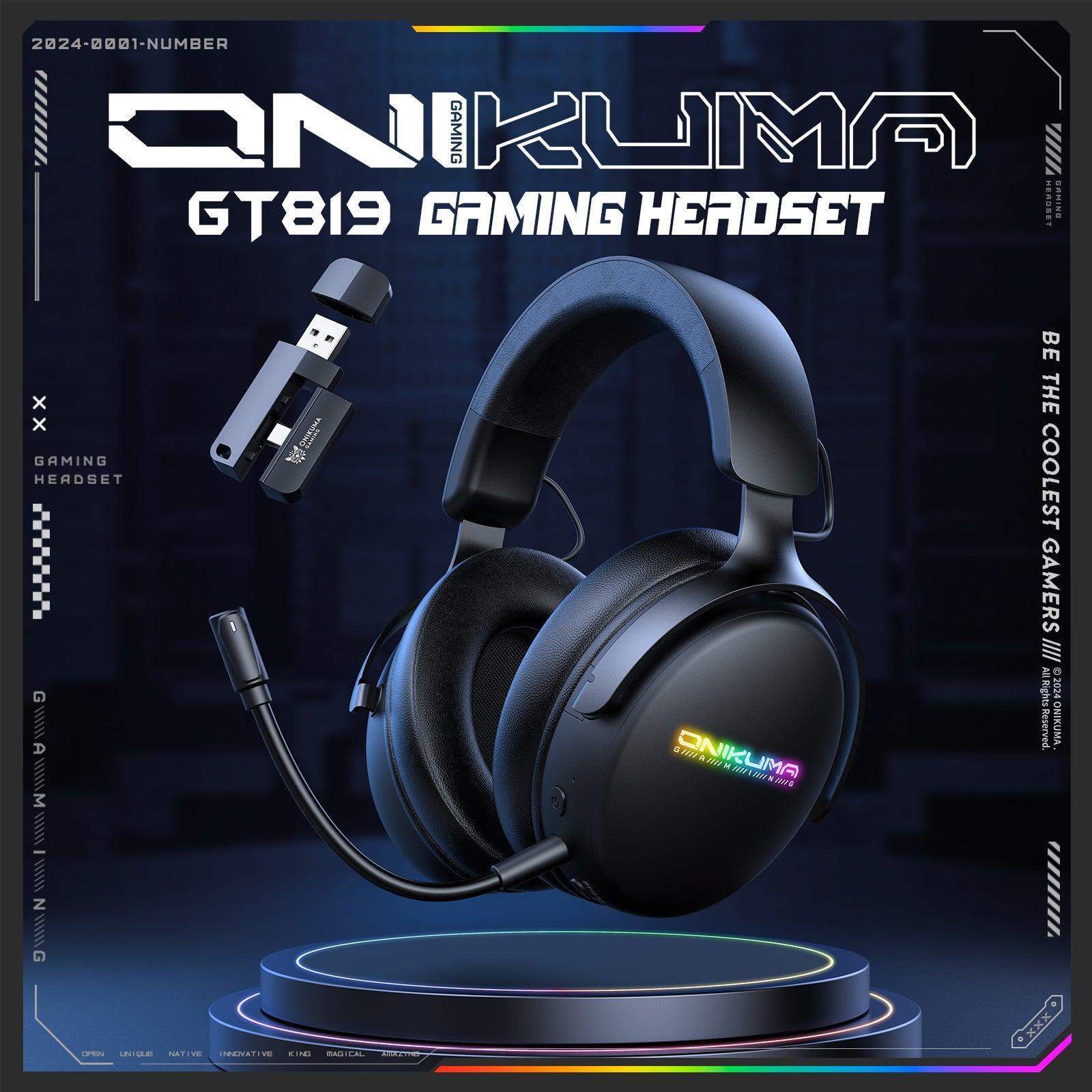 ONIKUMA GT819 Wireless Gaming Headset with Bluetooth & 3.5mm Wired Connection - Lightweight Over-Ear Esports Headphones for PC, PS4, Xbox, Mobile Gaming & Streaming