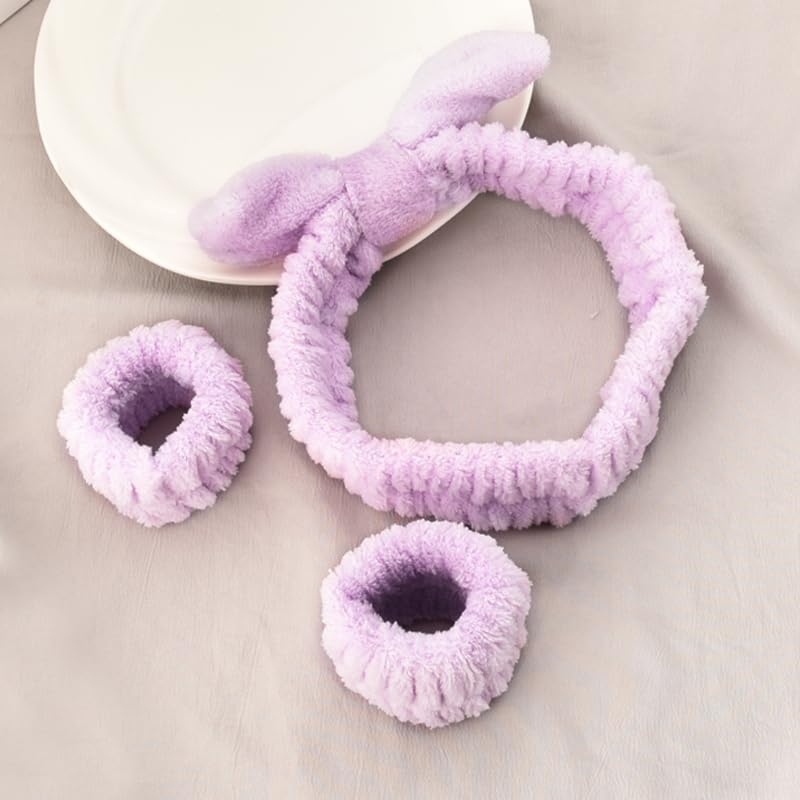 Women's Spa Headband & Wristband Set - Soft Purple Face Washing Headband for Skincare, Makeup & Hair Care - Perfect for Facial Cleansing, Beauty Routines & At-Home Spa Days