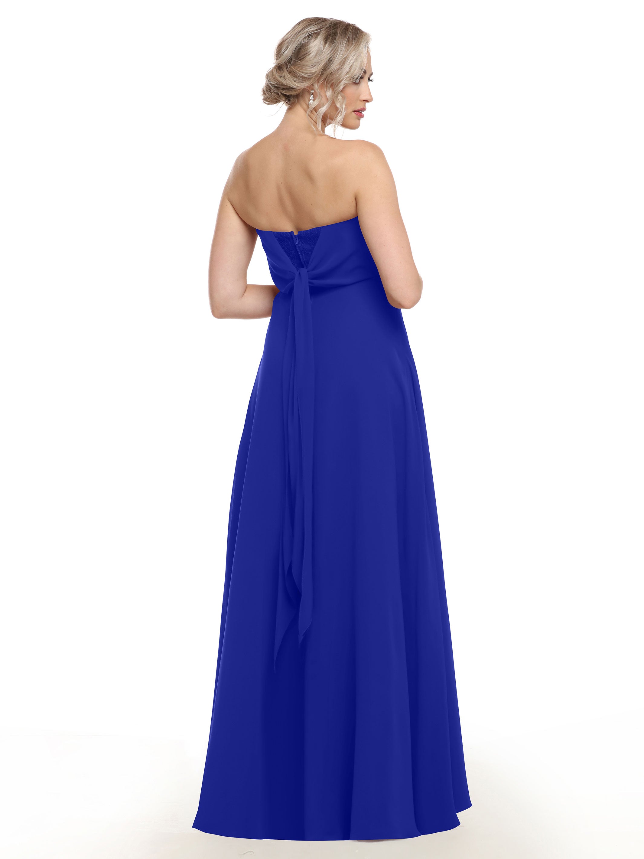Elegant 80143 Chiffon Strapless Sweetheart Bridesmaid Dress with Lace & High Slit - Perfect for Weddings, Prom & Formal Events