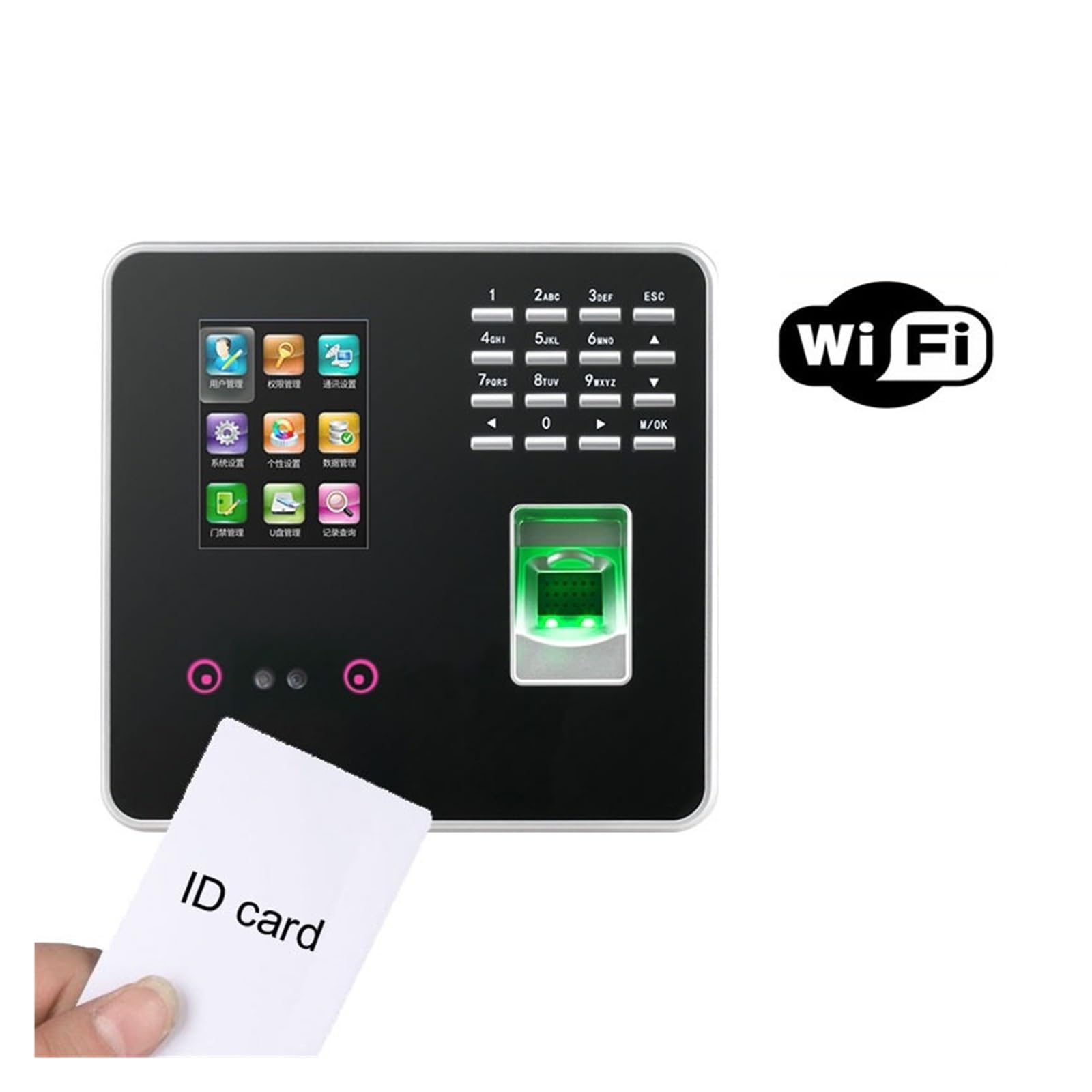 Biometric Fingerprint & Facial Recognition Time Attendance System - TCP/IP, USB, WiFi - Office Employee Clock In/Out Device (Color: ID) for Secure Workplace Access Control & Staff Management